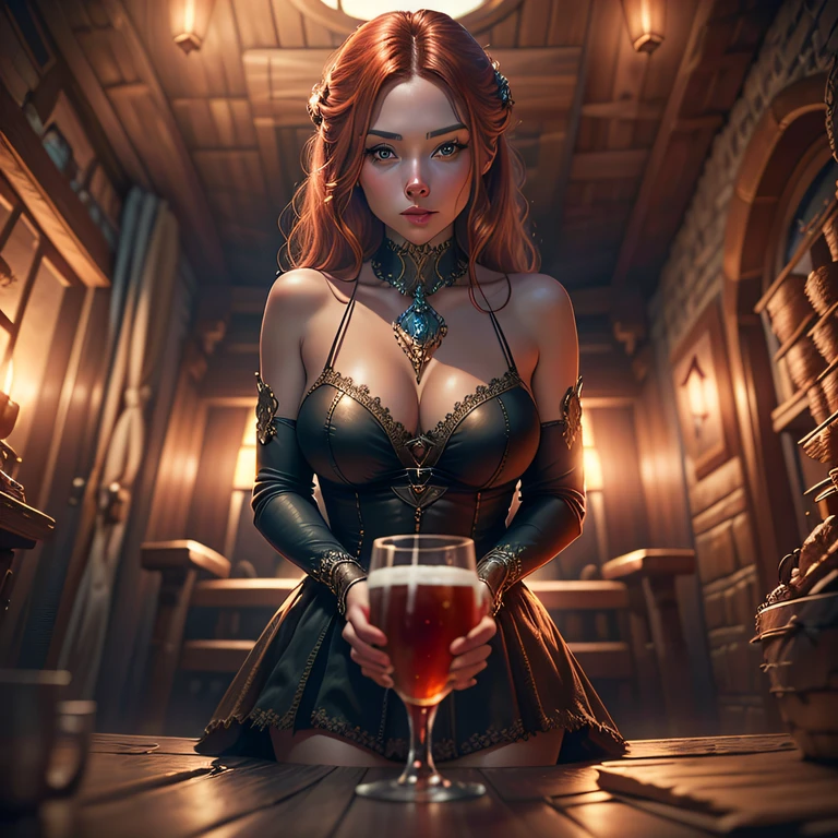 beautiful ginger women in detailed dress at cozy Yacht, air above hair, IPA award wining, masterpiece, at sunset, spectacular view