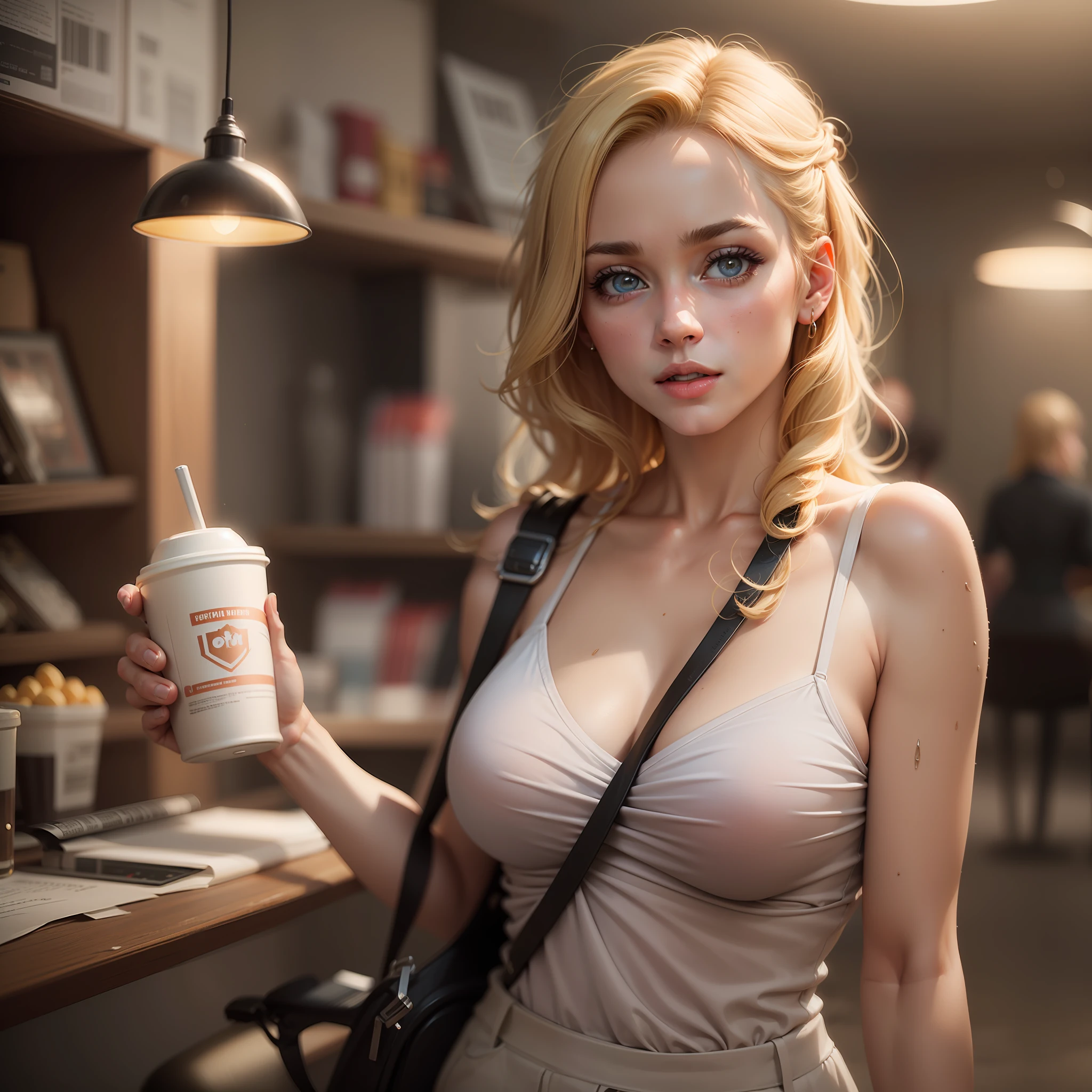 Journalist gorgeous cute blonde hot ultra-realistic movie lighting photo 8k