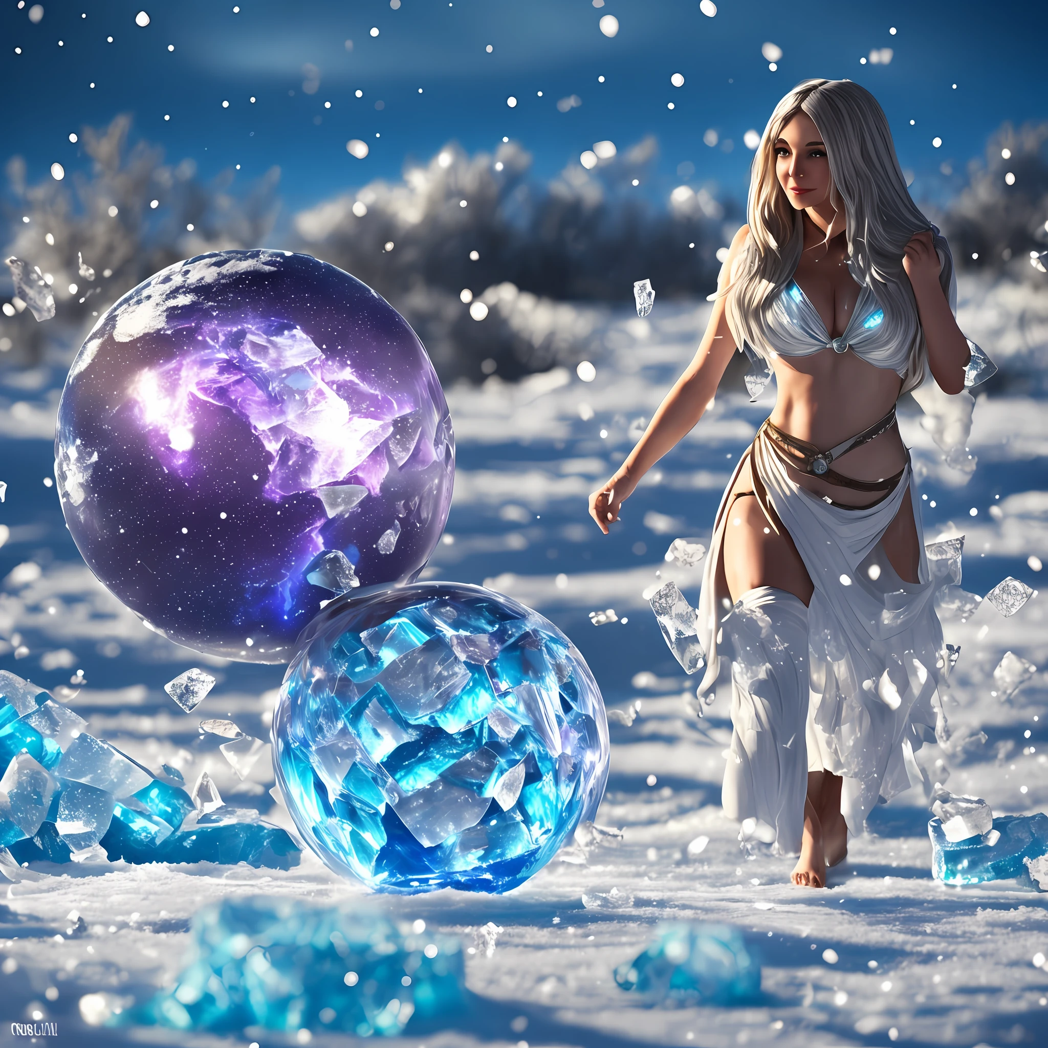 a beautiful demonic sorceress conjuring ice, standing and looking at the spectators, several ice streams around her, (((detailed perfect face))), light smile, beautiful face, seductive body, tall body, mature body, BREAK ice aura, astral ice ball, dazzling blue and white ice fragment around, small ice phoenix flying in the background, crystal and snow on the ground, blizzard, sexy body BREAK, detailed, realistic, 4k highly detailed digital art, octane rendering, bioluminescent, BREAK 8K concept art resolution, realism, by Mappa studios, masterpiece, best quality, official art, illustration, ligne claire, (cool_color), perfect composition, absurd, fantasy, focused, rule of thirds, --auto