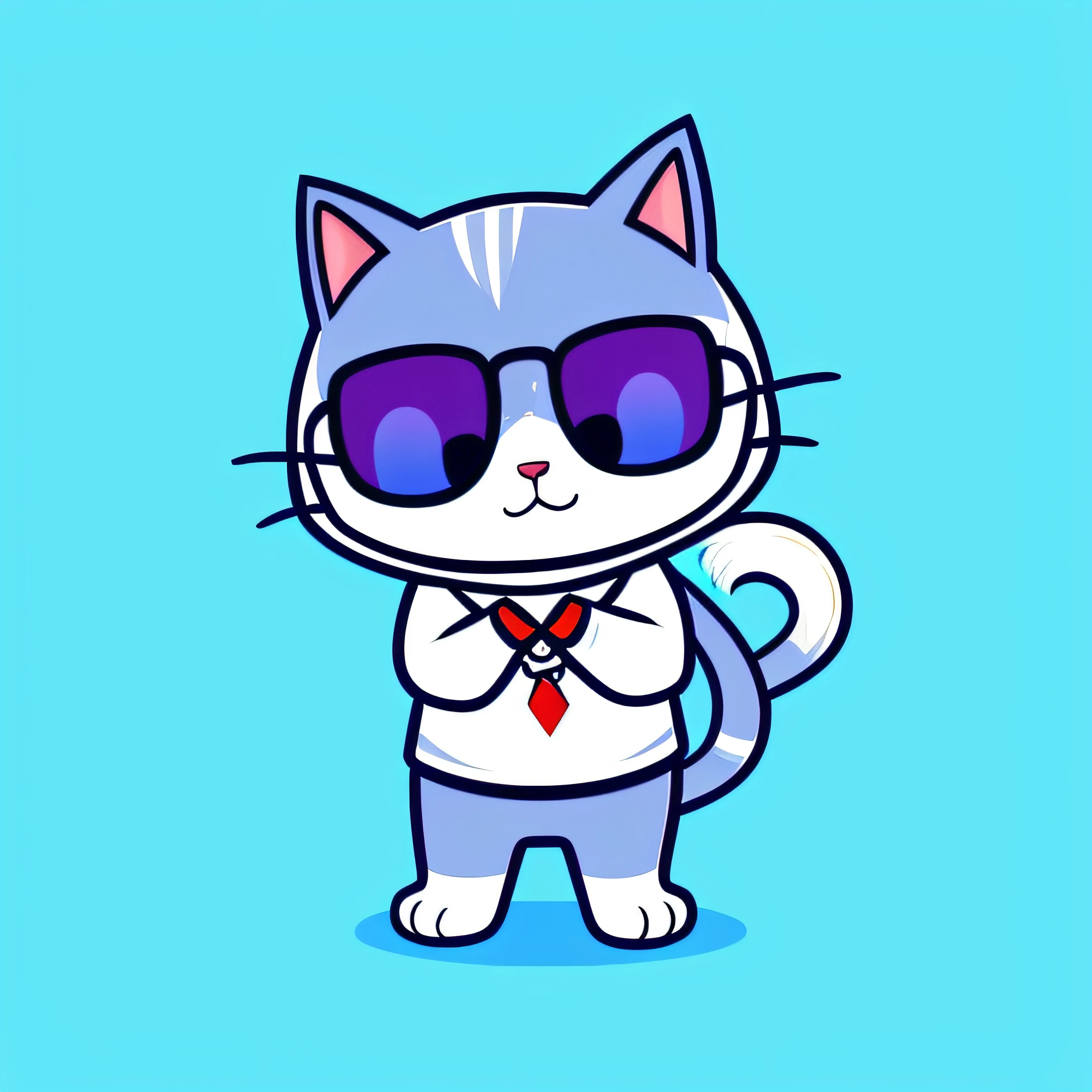 a cartoon cat wearing sunglasses and a white shirt, looking heckin cool and stylish, fursona wearing stylish clothes, fat chibi grey cat, kawaii cat, fluffy cat t - shirt design, anime cat, cute cartoon character, cat design, illustration of a cat, anime visual of a cute cat, a cute cat, anthropomorphic cat, cute cat