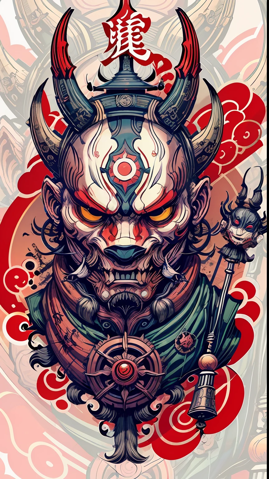 Hannya mask style 0mib, illustrator, masterpiece, high quality, 8k, high resolution, high detail, monkey man, monkey king