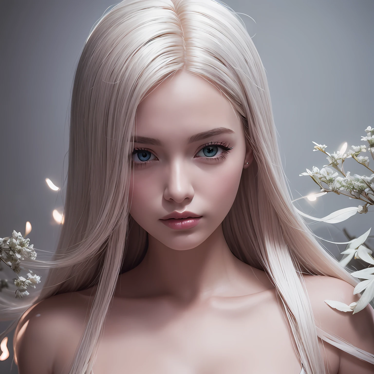 Barbie retro wave, ultra realistic, intricate detail, color white bioluminescence, wrapped with feathers white , and a beautiful lighting and metalicsilver leaves, octane render 8k --ar 2:3 --q 2 --v 4 --auto