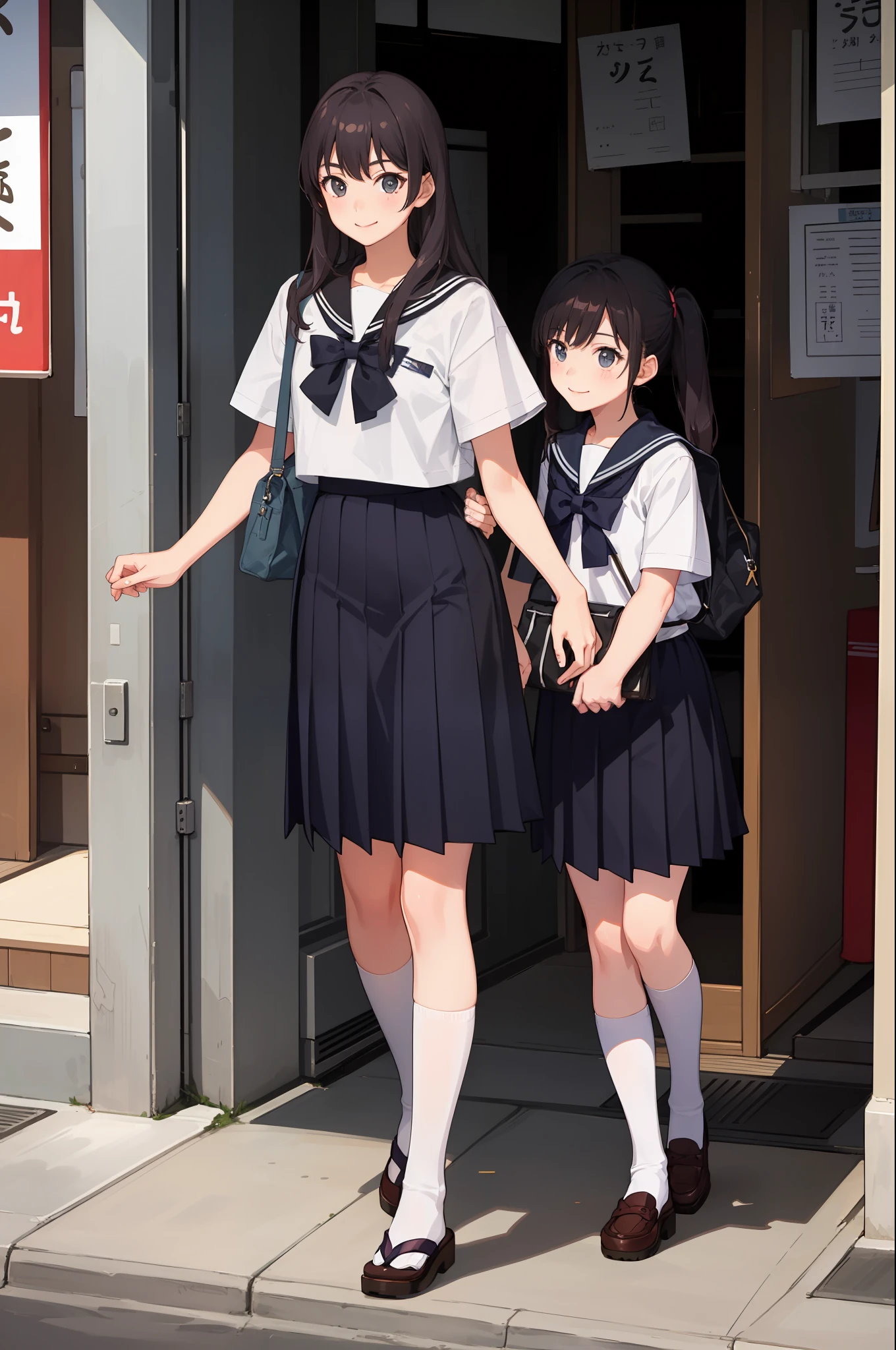 1 girl, smile, shirt, skirt, (small) chiralism, Japan high school school school uniform, serafuk, summer clothes,