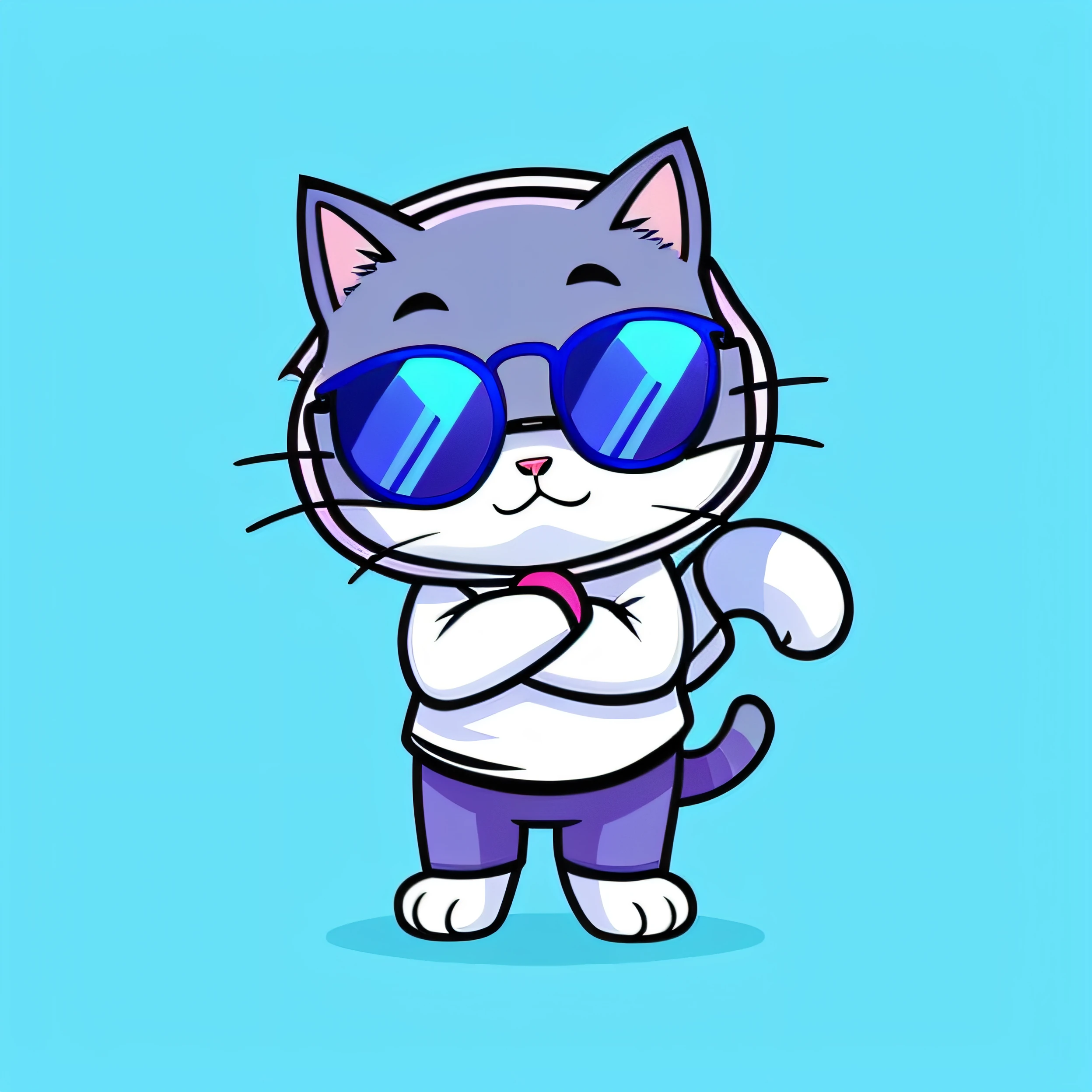a cartoon cat wearing sunglasses and a white shirt, looking heckin cool and stylish, fursona wearing stylish clothes, fat chibi grey cat, kawaii cat, fluffy cat t - shirt design, anime cat, cute cartoon character, cat design, illustration of a cat, anime visual of a cute cat, a cute cat, anthropomorphic cat, cute cat