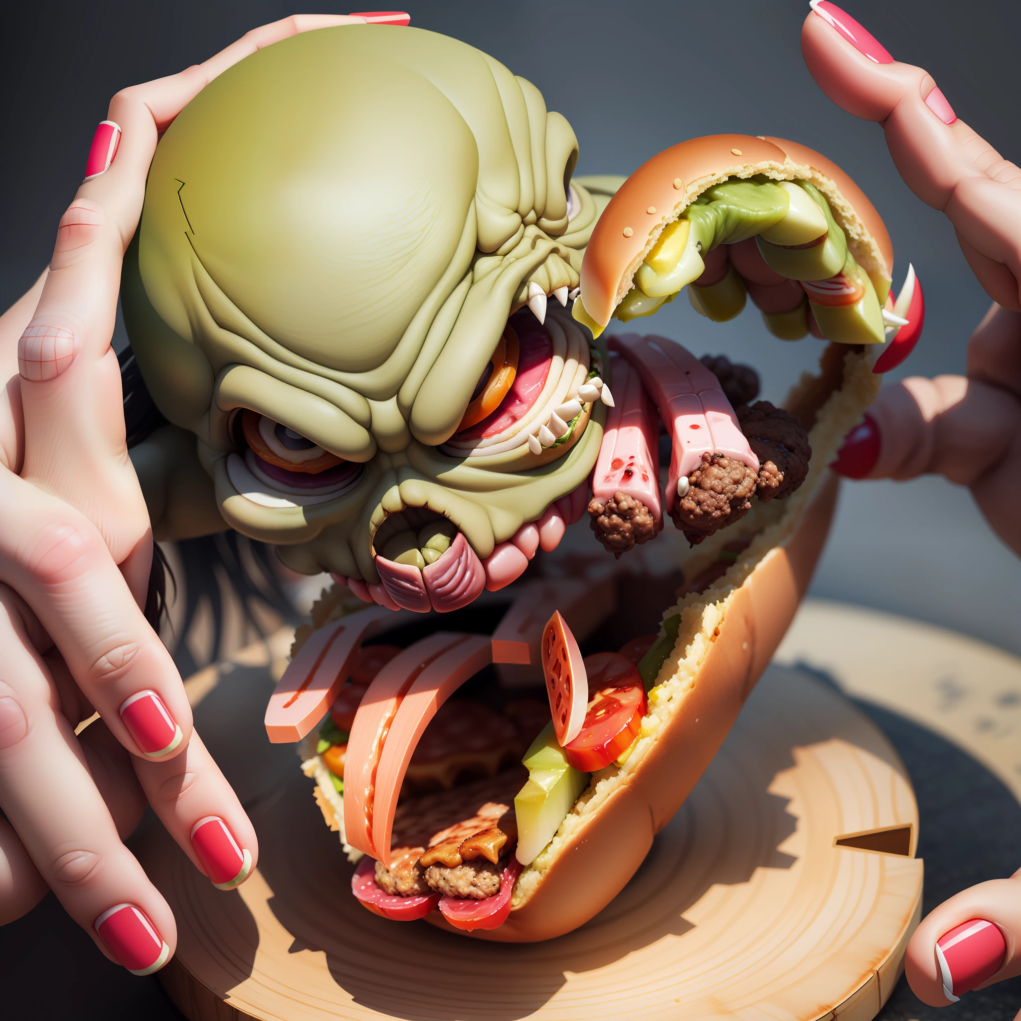 Drawing zombie burger with teeth and claws