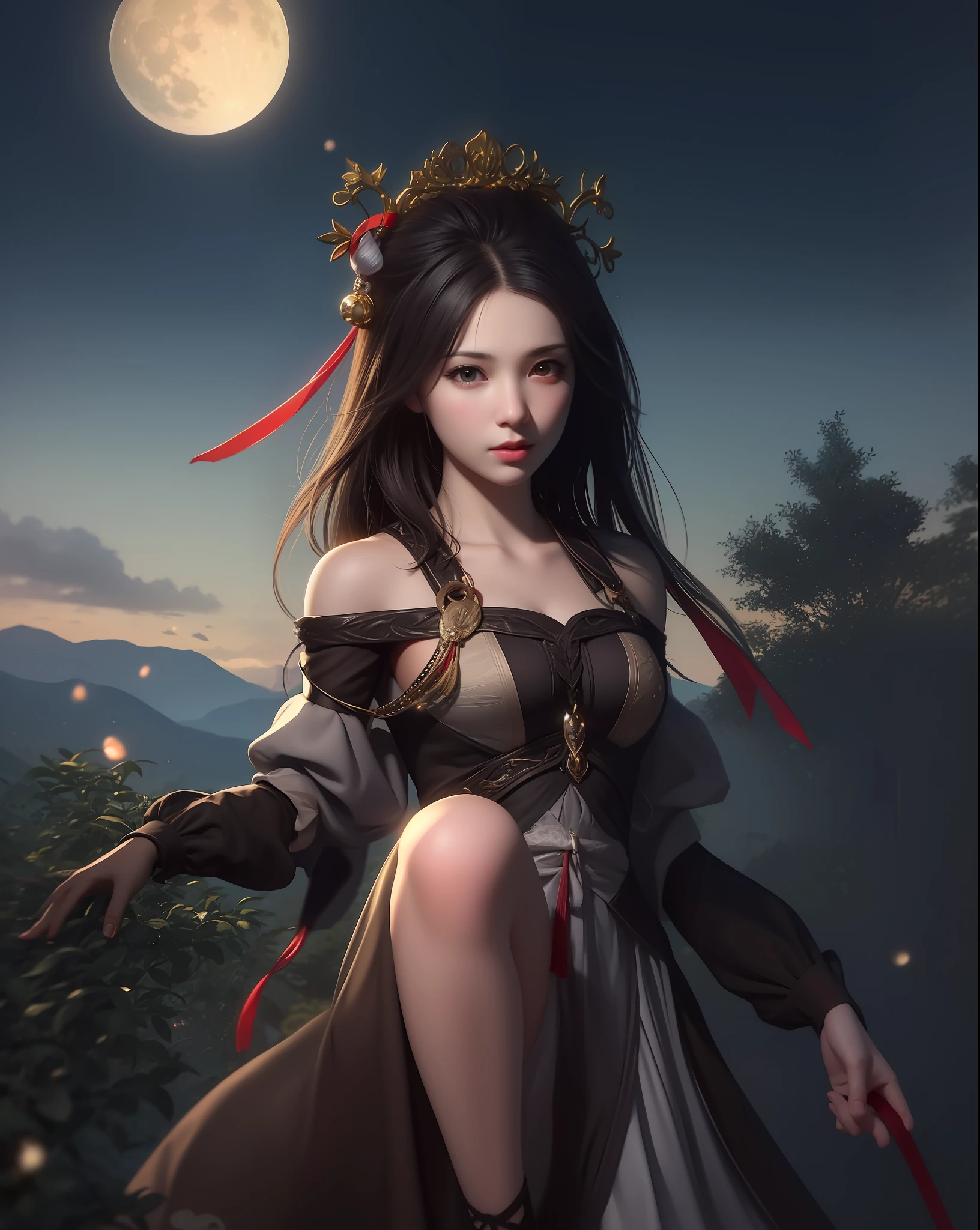 (8k, RAW photo:1.2), best quality, ultra high res,dramatic angle,(fluttered detailed color splashs), (illustration),(((1 girl))),(long hair),(rain:0.9), (头饰:1.4),少女身边有一座古宫,汉服,(重点),彩色水墨画,(泼彩),泼彩,(((colorful))),(素描:0.8) , Masterpiece, best quality, beautiful painted, highly detailed,(denoising:0.6),[splash ink],((ink refraction)), (beautiful detailed sky),moon,highly,detaild,(masterpiece, best quality, extremely detailed） CG unity 8k壁纸，杰作，最好的质量，超详细），（石蒜），