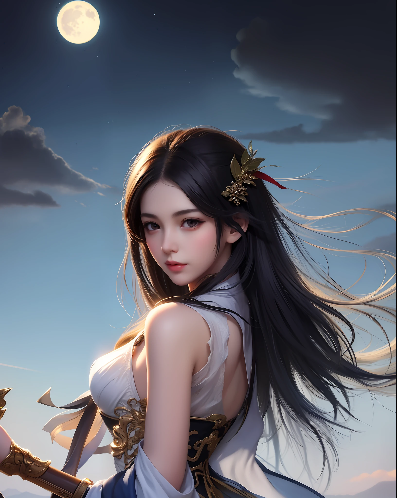 (8k, RAW photo:1.2), best quality, ultra high res,dramatic angle,(fluttered detailed color splashs), (illustration),(((1 girl))),(long hair),(rain:0.9), (头饰:1.4),少女身边有一座古宫,汉服,(重点),彩色水墨画,(泼彩),泼彩,(((colorful))),(素描:0.8) , Masterpiece, best quality, beautiful painted, highly detailed,(denoising:0.6),[splash ink],((ink refraction)), (beautiful detailed sky),moon,highly,detaild,(masterpiece, best quality, extremely detailed） CG unity 8k壁纸，杰作，最好的质量，超详细），（石蒜），