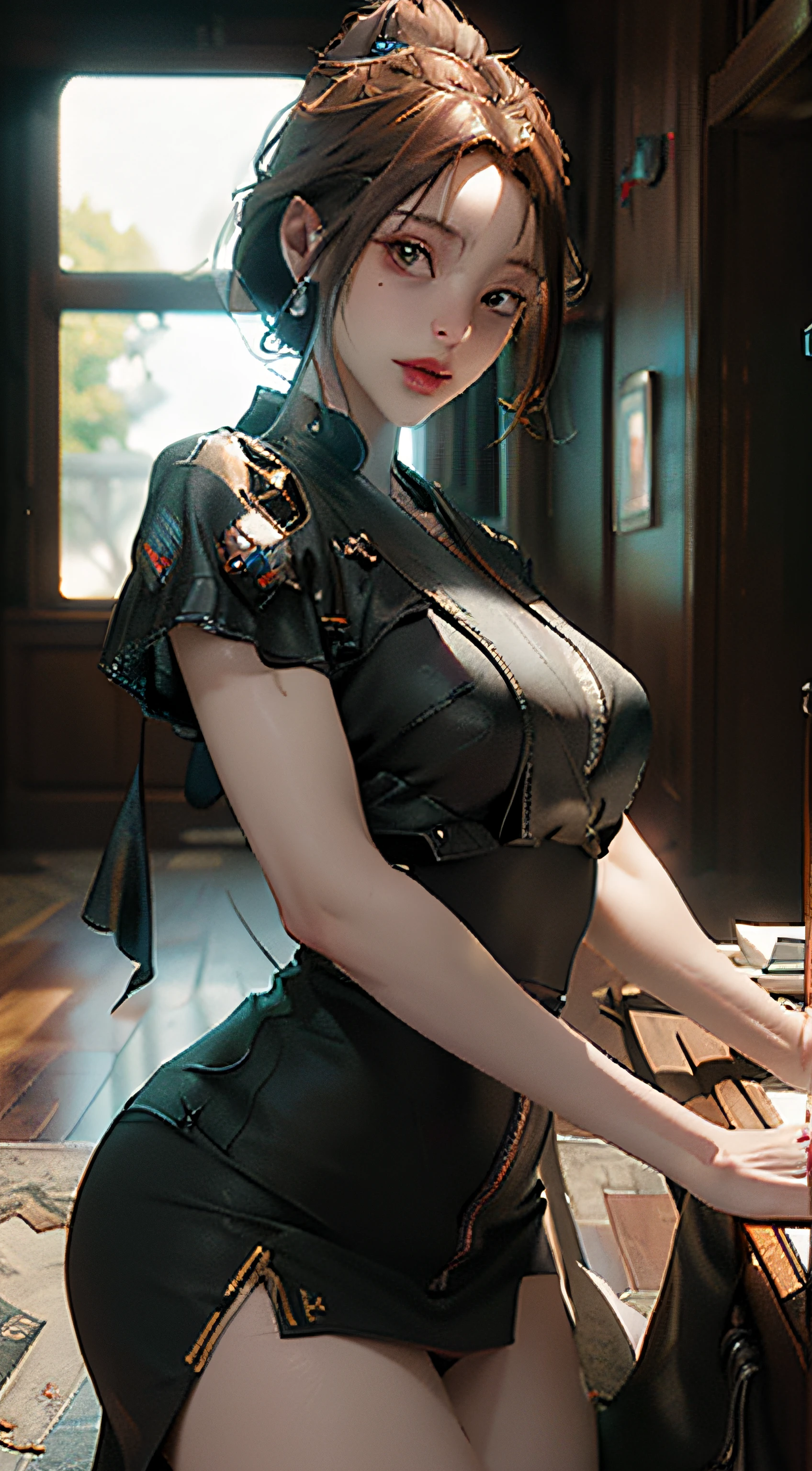((Best quality)), ((masterpiece)), (detailed:1.4), 3D, an image of a beautiful cyberpunk female,HDR (High Dynamic Range),Ray Tracing,NVIDIA RTX,Super-Resolution,Unreal 5,Subsurface scattering,PBR Texturing,Post-processing,Anisotropic Filtering,Depth-of-field,Maximum clarity and sharpness,Multi-layered textures,Albedo and Specular maps,Surface shading,Accurate simulation of light-material interaction,Perfect proportions,Octane Render,Two-tone lighting,Wide aperture,Low ISO,White balance,Rule of thirds,8K RAW,
