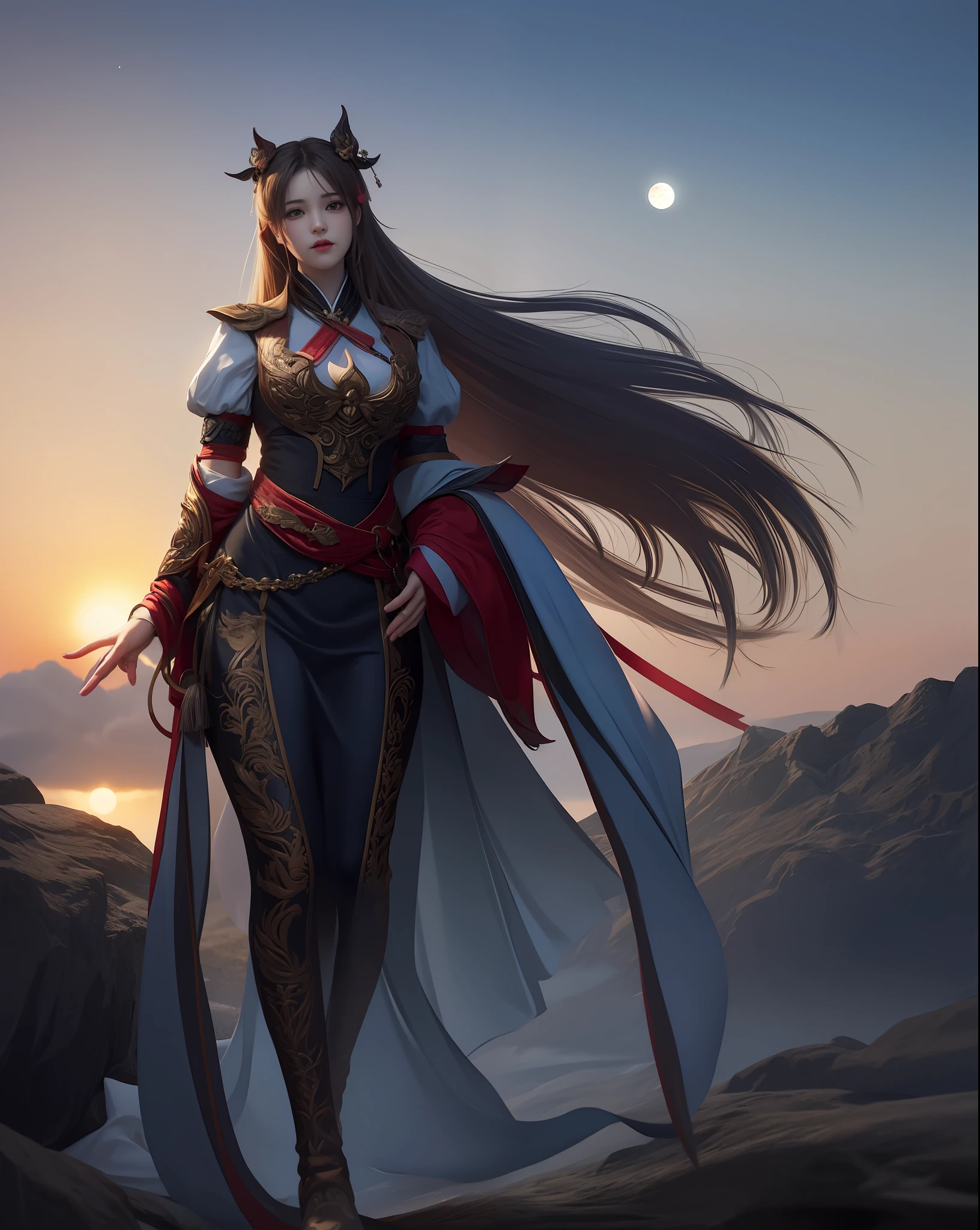 (8k, RAW photo:1.2), best quality, ultra high res,dramatic angle,(fluttered detailed color splashs), (illustration),(((1 girl))),(long hair),(rain:0.9), (头饰:1.4),少女身边有一座古宫,汉服,(重点),彩色水墨画,(泼彩),泼彩,(((colorful))),(素描:0.8) , Masterpiece, best quality, beautiful painted, highly detailed,(denoising:0.6),[splash ink],((ink refraction)), (beautiful detailed sky),moon,highly,detaild,(masterpiece, best quality, extremely detailed） CG unity 8k壁纸，杰作，最好的质量，超详细），（石蒜），