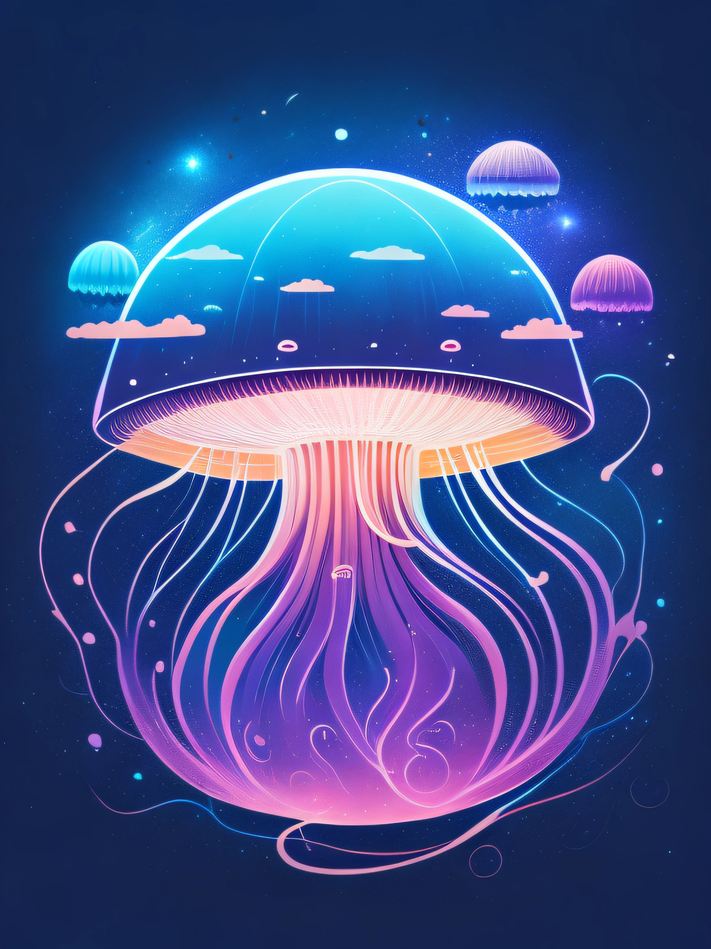 Space jellyfish, t-shirt design, rzminjourney, vector art