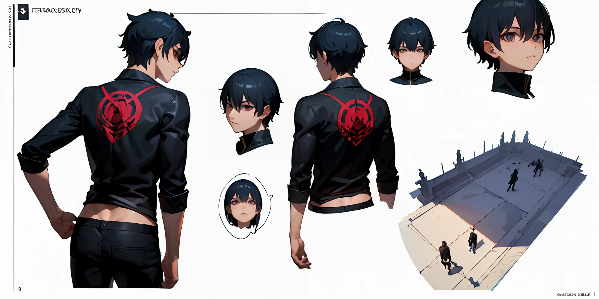absurd resolution, high resolution, (masterpiece: 4.1), ultra-detailed((masterpiece)),(((best quality)),((character design sheet, same character, front, side, back)), illustration, 1 boy, beautiful eyes, environment Scene change, pose too, fusion of Kaneki, asta and sasuke, (single background, white background: 1.3)(very detailed ultra HD image)