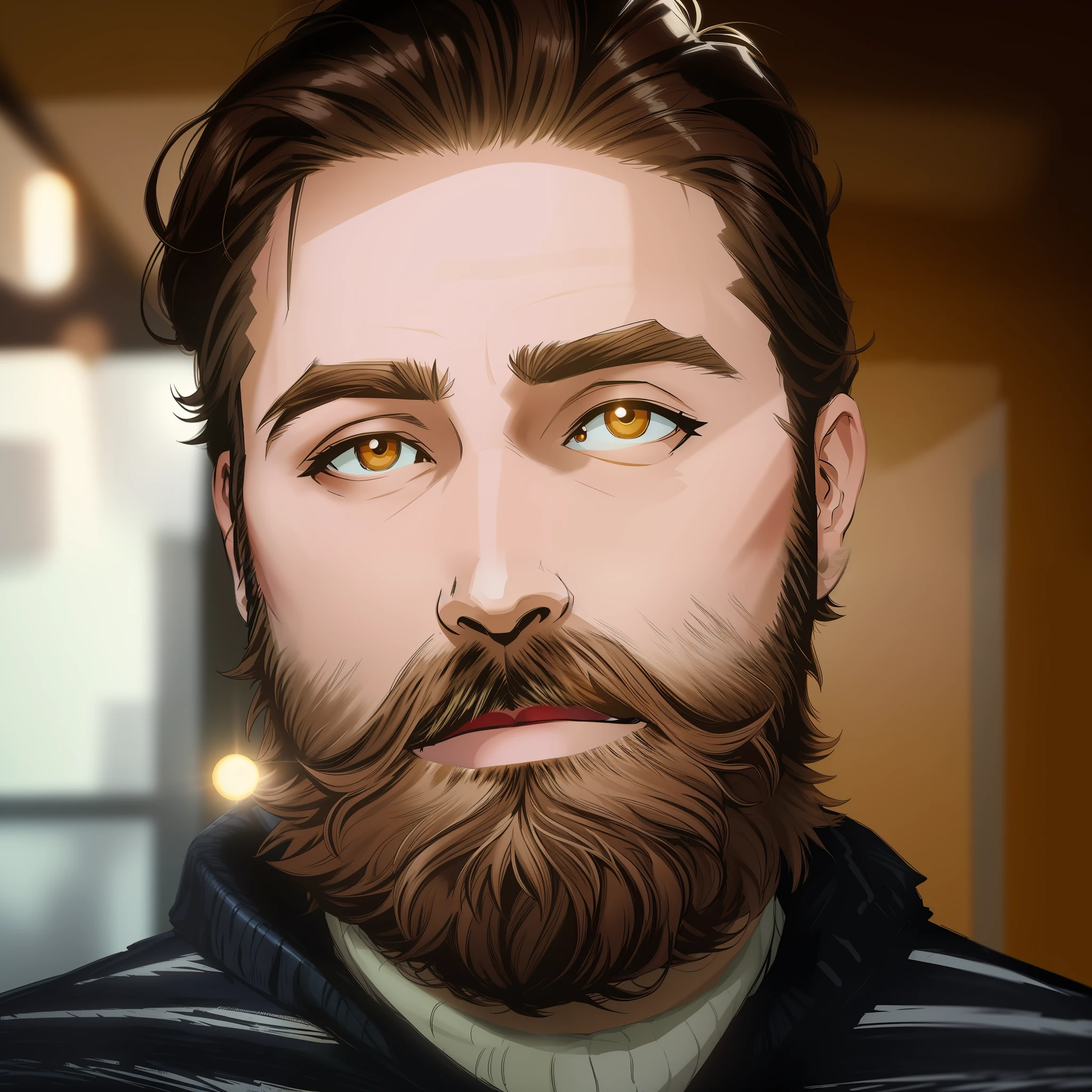 Comic style, inked, lineart style, a man with a beard and a sweater, thick brown beard, bushy beard, influencia de DeviantArt, dynamic lighting, cinematic shadows, flat art, uhd