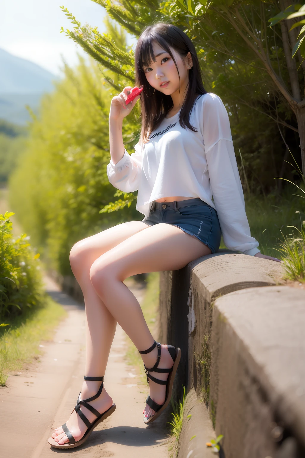 Adult Mountain Nature Young Cute Girl