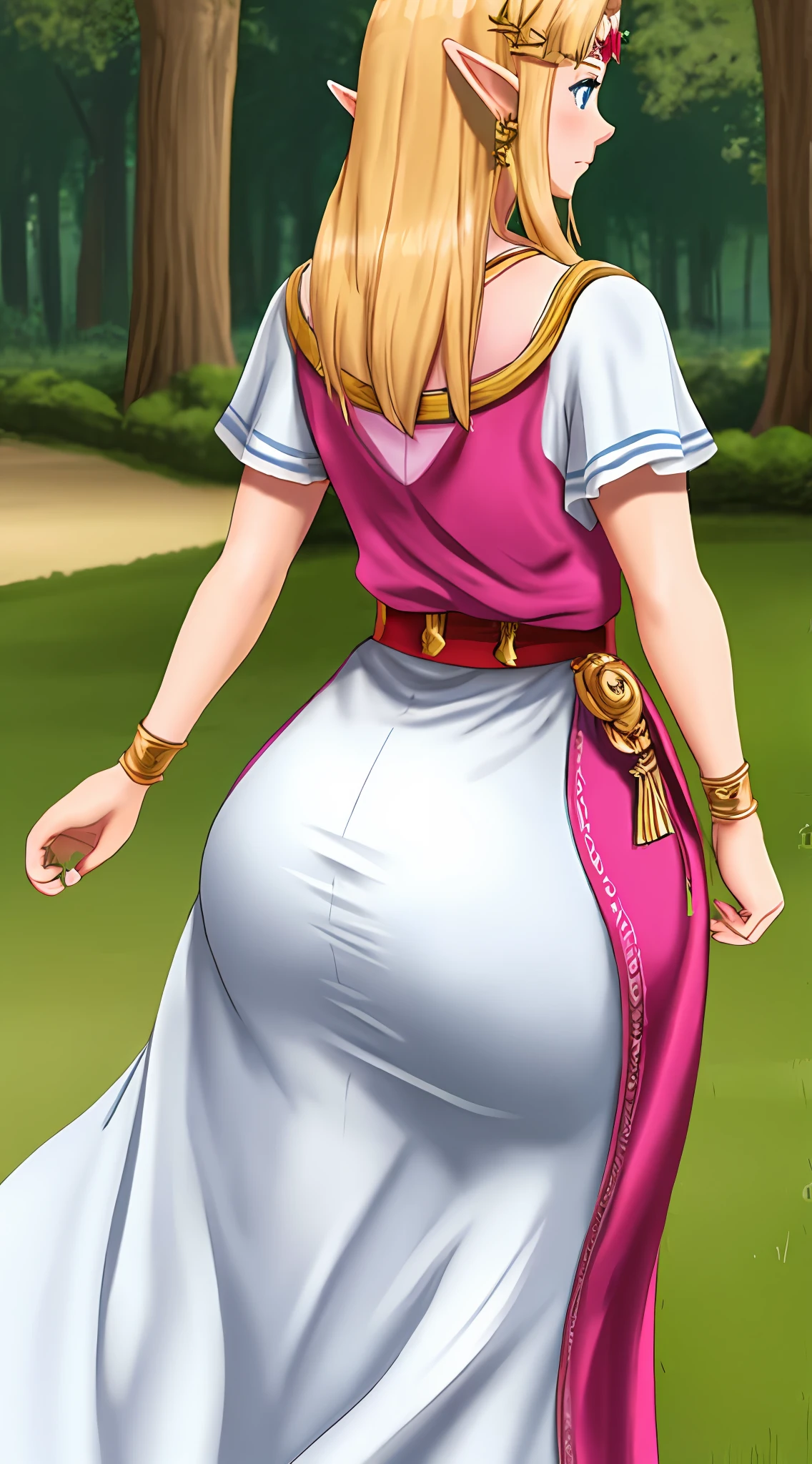 Zelda, Princess, female, blonde, long hair, elf ears, human, dress,ass cheeks, wedgie