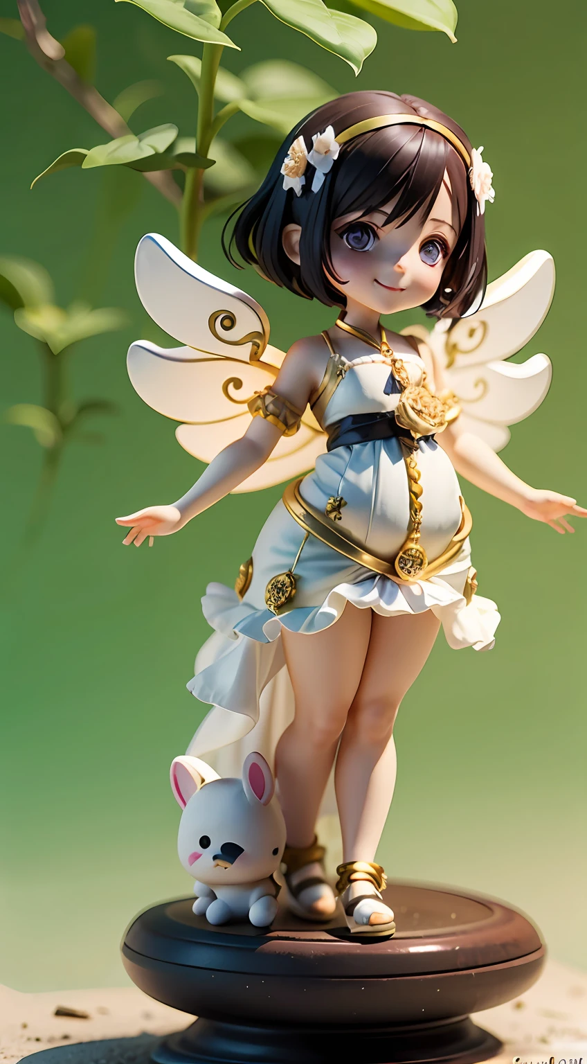 big arm, SHE IS A CHEF ((best quality)), ((masterpiece)), ( extreme detailed, highest detailed, official art ), depth, CHIBI, Cute, (beautiful and detailed eye:1) , small head and high 158 cm, 68 kilogram, look rather fat body, short hair with black colour, white teeth smile bright with big limbs, bokeh, bloom, background , fairy, (full body:1.5), photography, cinematic lighting, golden ratio