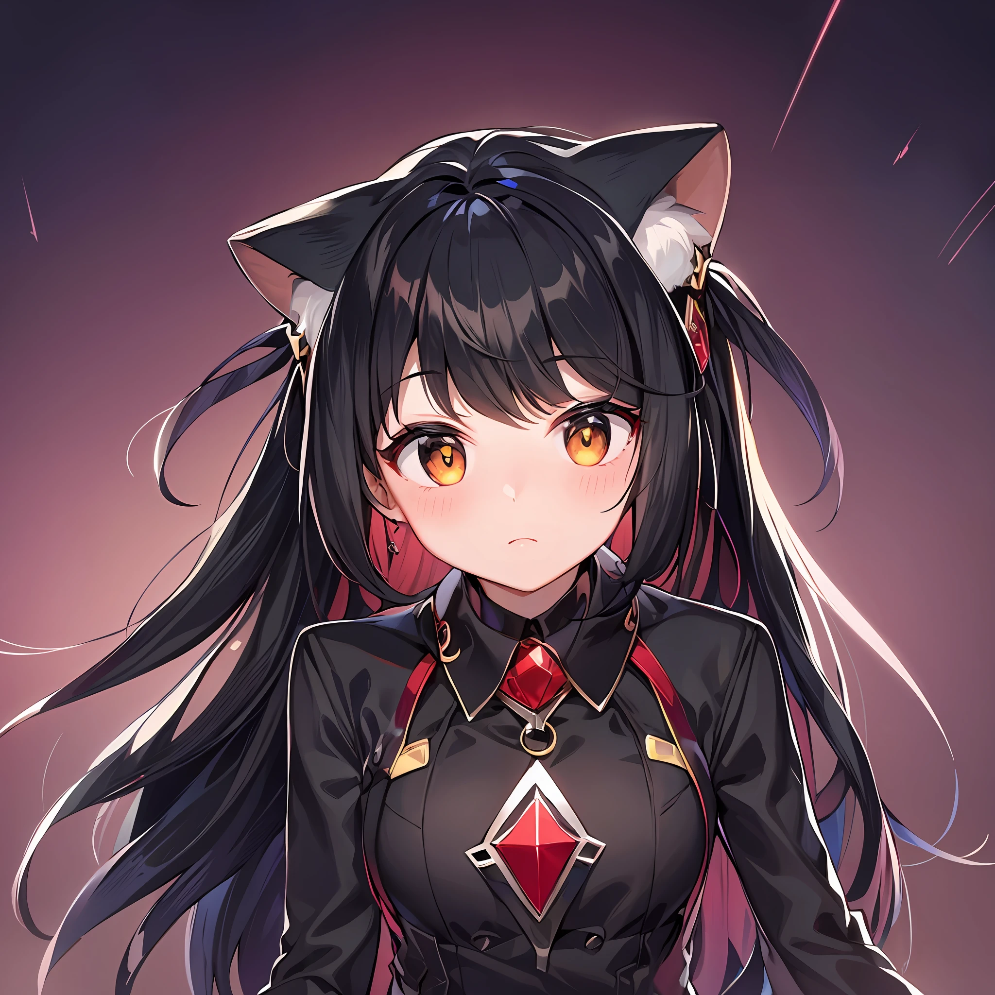 Black hair, space background, fox ears, fox girl
