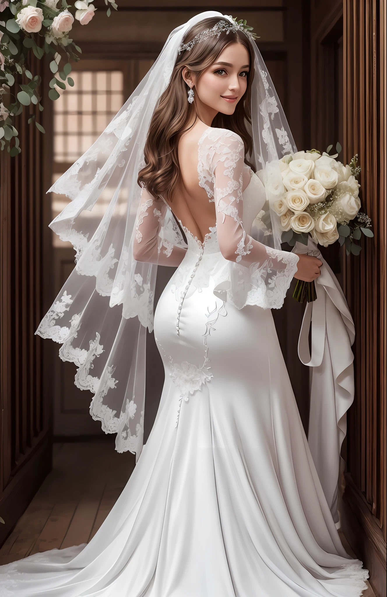 Masterpiece, highest quality, solo focus, complex
(High detail: 1.1) (Perfect face: 1.1) white wedding dress, pretty Japan woman, smile, lace, veil, fantasy, white flowers on head, meadow,
Viking origin, glowing eyes, full body, back figure, turn around, Lee Jeff
Leeds Nikon D850 Film Stock Photo 4 |
Kodak Portra 400 Camera F1.6 Lens
Rich colors Ultra realistic
Realistic textures Dramatic lighting
Unreal Engine
Trending at Art Station CineStill
800 --auto
