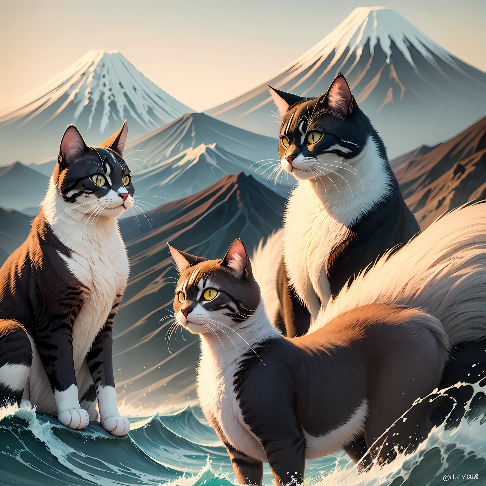 Ukiyo-e A cat appearing from the waves of Mt. Fuji --auto