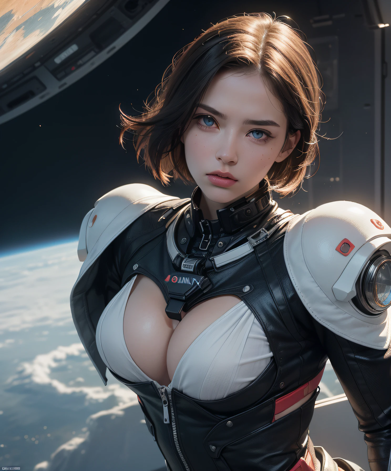 (1 girl:1.3), Solo, (((Highly detailed face)))), ((Highly detailed eyes and face)))), Beautiful detailed eyes, Body parts__, official art, unified 8k wallpaper, ultra detailed, beautiful and beautiful, beautiful, masterpiece, best quality, original, masterpiece, ultra fine photography, best quality, ultra high definition, realistic realism, sunlight, full body portrait, amazing beauty, Dynamic pose, delicate face, vivid eyes, she is an astronaut suit, highly detailed space background, flying overlooking the earth, detailed face, detailed complex busy background, messy and gorgeous milky white, highly detailed skin, realistic skin details, visible pores, clear focus, volumetric fog, 8k uhd, dslr, high quality, film grain, fair skin, photorealism, Lomography, futuristic dystopian megalopolis, translucent, full body focus, angry face, big tits,