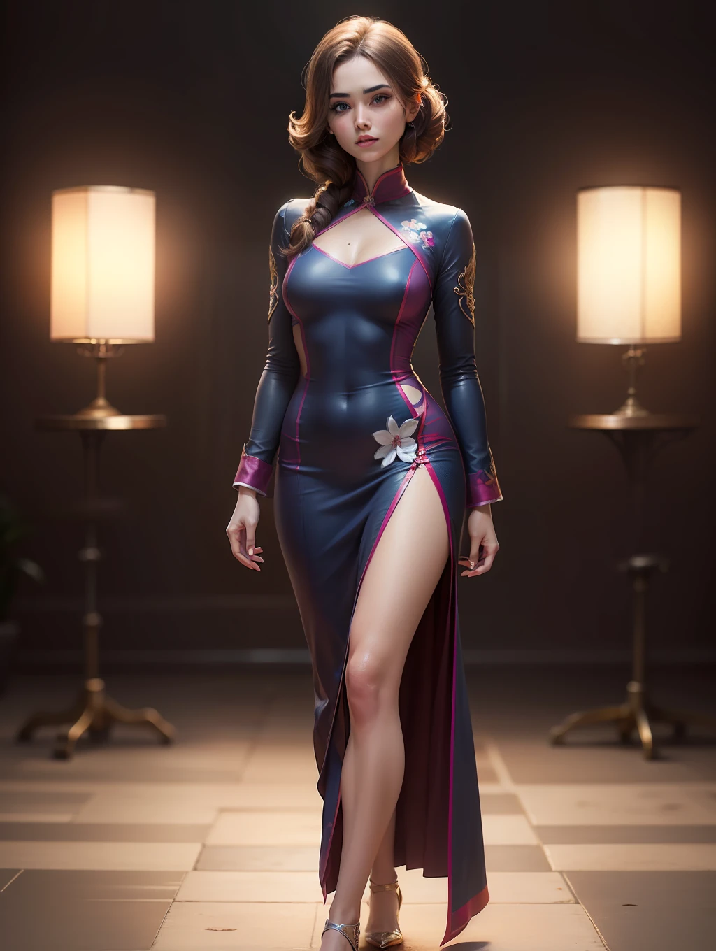 Anime-cartoon, (photo realistic:1.4), (hyper realistic:1.4), (realistic:1.3), (smoother lighting:1.05), (increase cinematic lighting quality:0.9), 32K, woman (Full body), realistic lighting, backlighting, light on face, ray trace, (brightening light:1.2), (Increase quality:1.4), (best quality real texture skin:1.4), finely detailed eyes, finely detailed face, finely quality eyes, (tired and sleepy and satisfied:0.0), beautiful clothes, (Increase body line mood:1.1), (Increase skin texture beauty:1.1) (full-body)