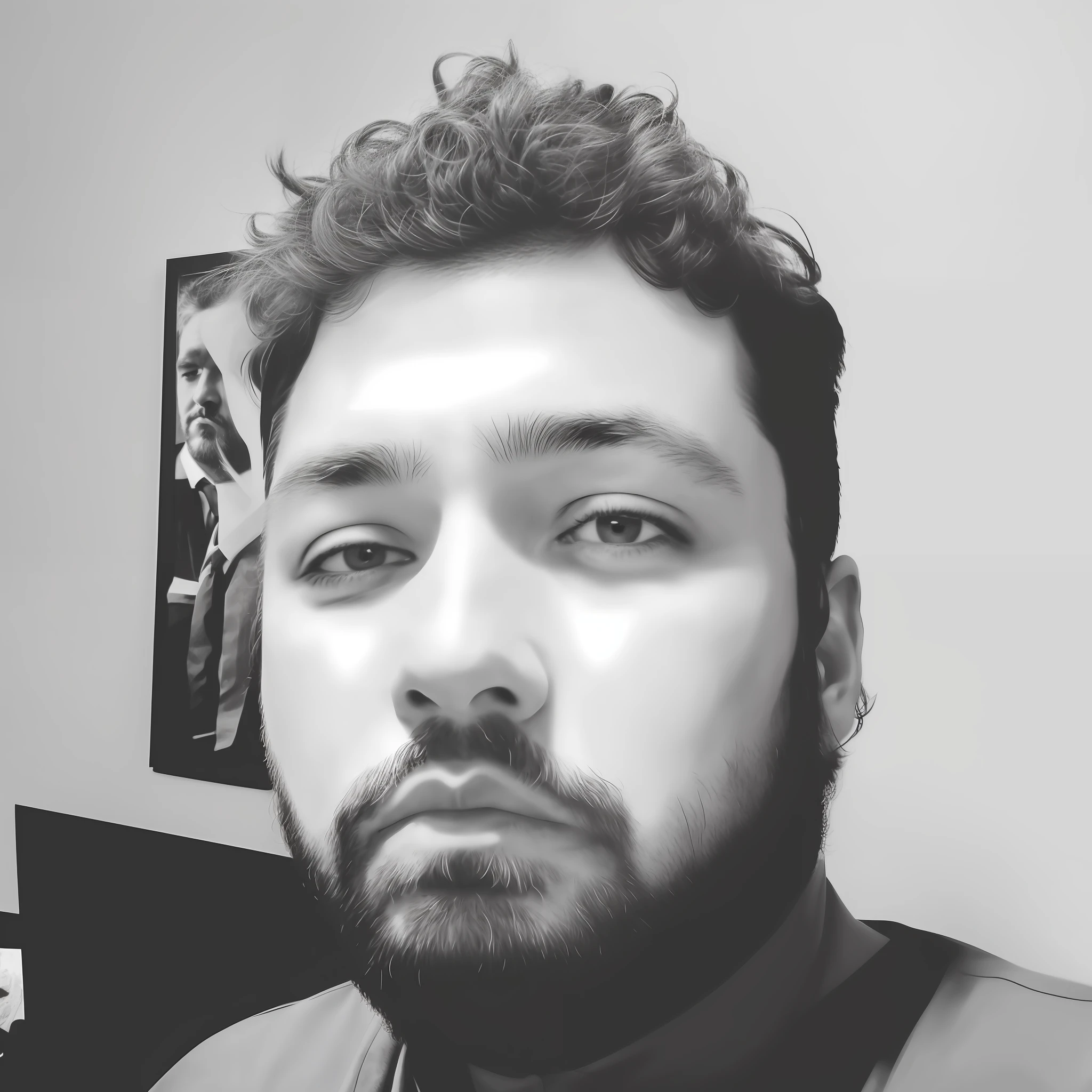 there is a man with a beard and a tie on, desaturated!!, black and white picture, without beard and mustache, b&w photo, desaturated!, with a small beard, mostly greyscale, solo portrait 🎨🖌️, facebook post, with no beard, scruffy looking, without beard, short scruffy beard, with instagram filters