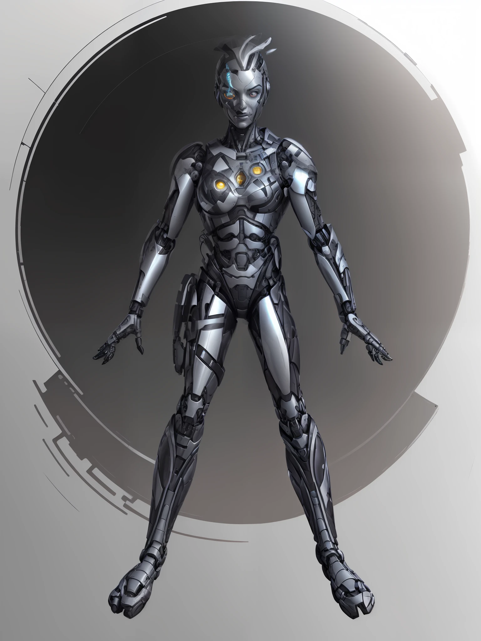 a woman in a futuristic suit, cyborg female, female cyborg, female cyborg, intricate cyborg, gynoid cyborg body, cyber suit, cyborg body, cybernetic cyborg warrior, cyborg fashion model, cyber fight armor, detailed humanoid, cybernetic body, anime cyborg, beautiful face