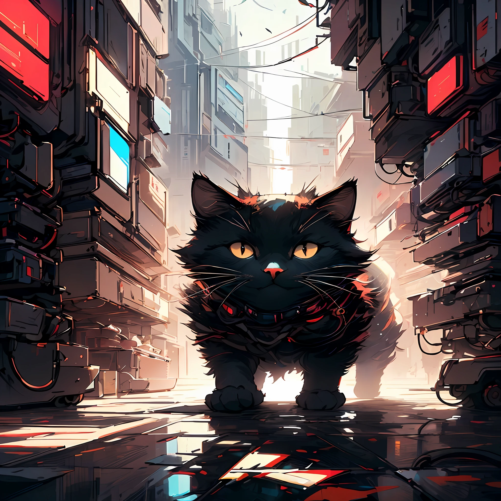 MG mao,Exquisite visuals,high-definition,masterpieces,a cat, cyberpunk, sci-fi, cinematic lighting,