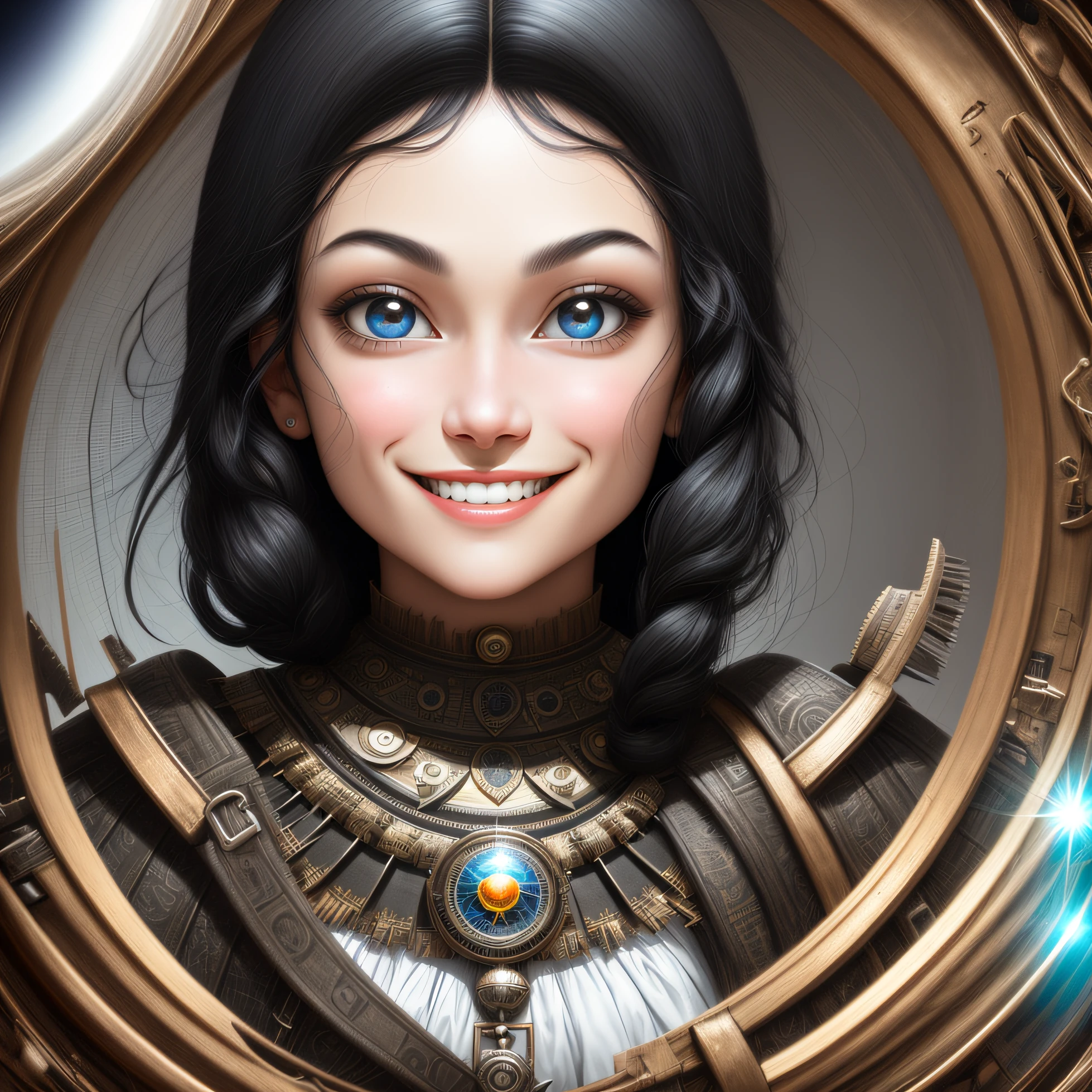 black hair, smile, Futurism, high detail, interior architecture, Romanticism, Northern Renaissance, stereogram, UHD, masterpiece, textured skin, high quality, best quality --auto