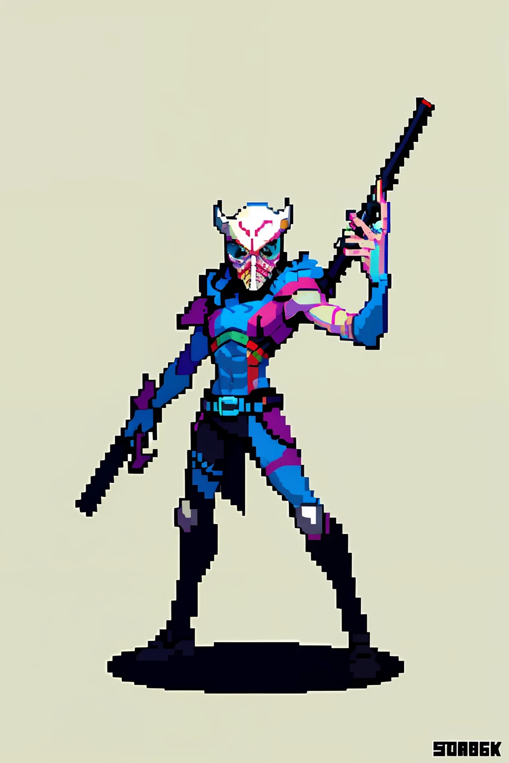 (masterpiece, top quality, best quality), pixel, pixel art, full body, league of legends, jhin, rifle, pistol