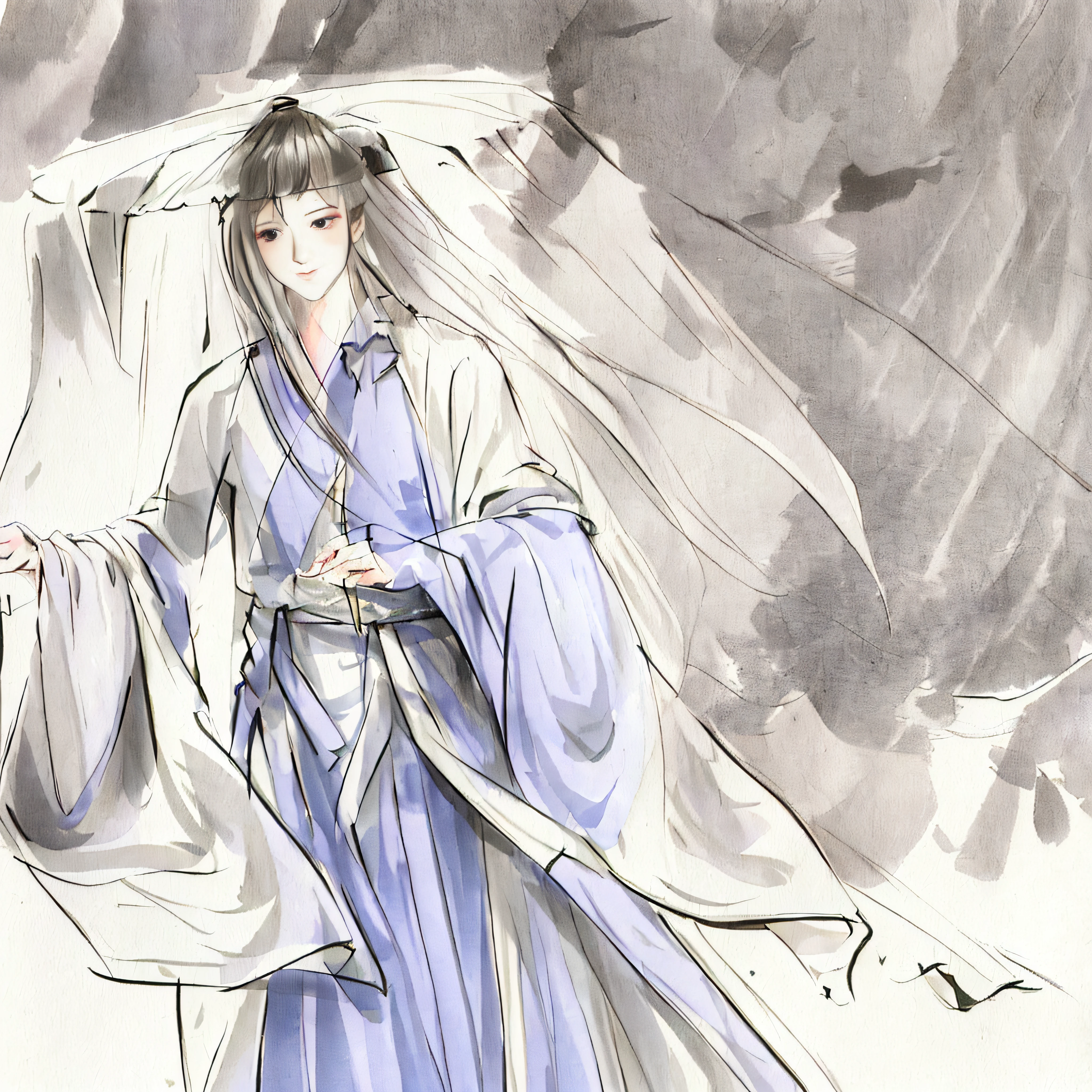 A painting of a woman in a wedding dress, wearing a veil, flowing hair and robes, a cloak fluttering in the wind, a flowing white robe, wearing a flowing cloak, inspired by Yosai Kikuchi, inspired by Ryūkōsai Jokei, from Kenshin, inspired by Dongshu Saisaraku, line sketch, a painting of a woman in a wedding dress, wearing a veil, flowing hair and robes, cloak fluttering in the wind, flowing white robe, wearing a flowing cloak, inspired by Yosai Kikuchi, inspired by Ryōkosai Jokei, From Kenshin, inspired by Dongshu Saisaraku, line sketch