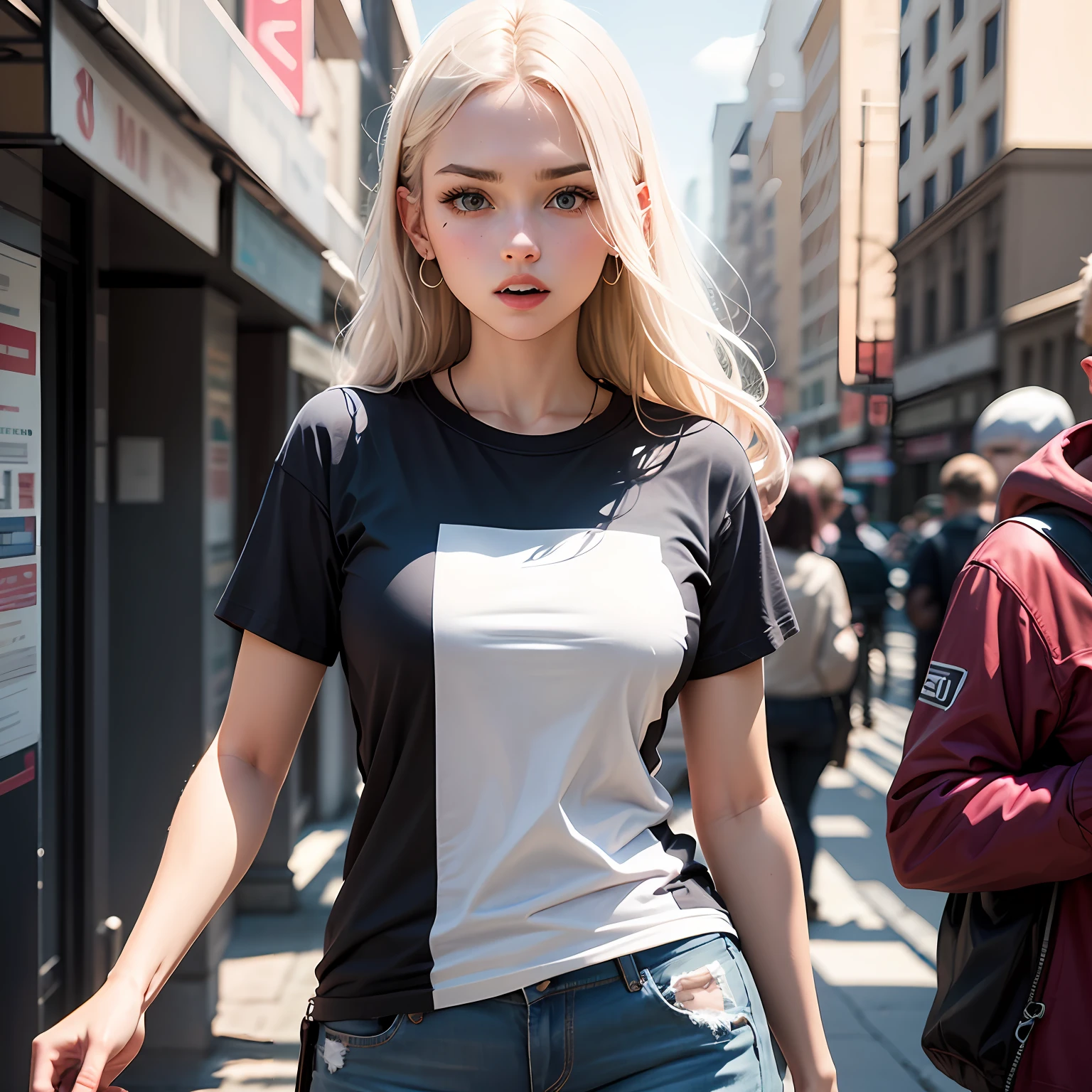 A white women's T-shirt, with the first letter of the alphabet (letter A highlighted). --auto