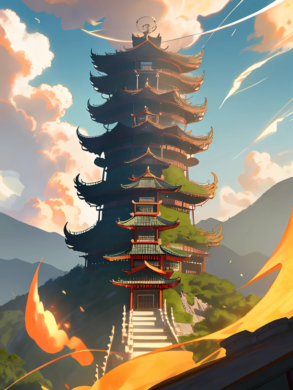 Master Masterpiece, 4K, Close-up, Chinese-style architecture, independent architecture, championship, (round square), arena, Chinese dragon, cloud, mountain, pillar of light soaring into the sky,