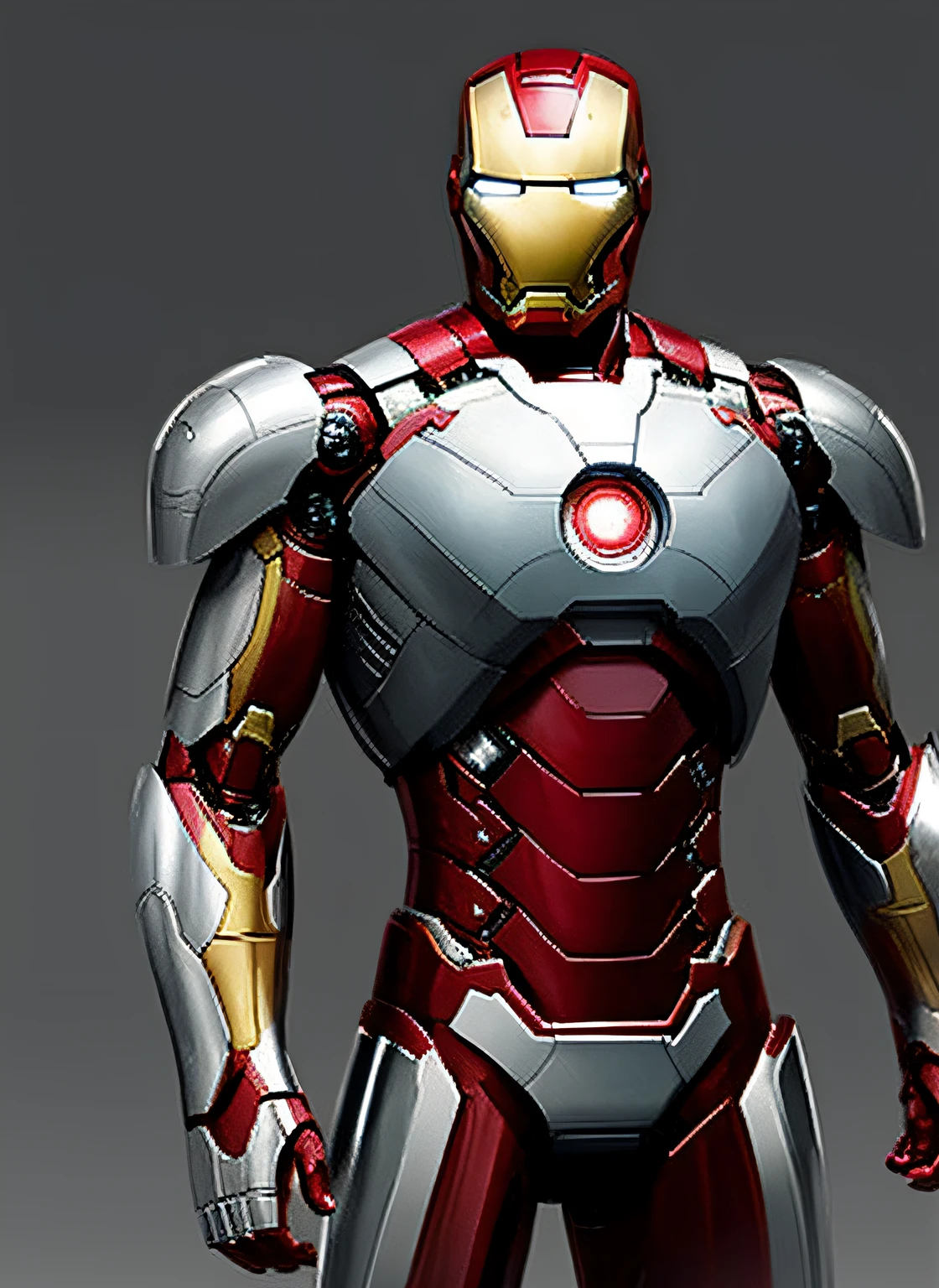 (Masterpiece), in silver and white colored iron man armor, realistic, perfect lighting, perfect shading,