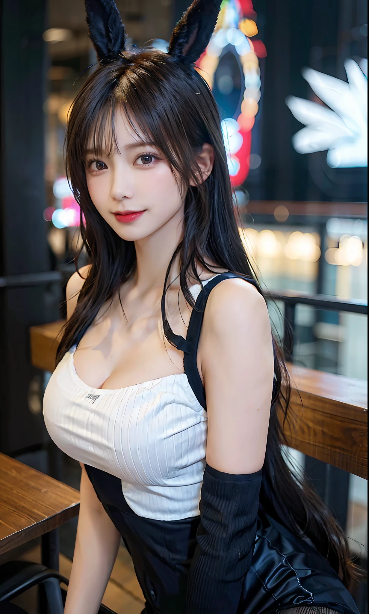 (RAW photo: 1.2), top quality, beautiful detailed girl, bunny girl, smile, highly detailed eyes and face, beautiful detailed eyes, huge file size, high resolution, 8k wallpaper, fine detail, highly detailed ticker uniform 8k wallpaper, light on face, movie lighting, 16 year old girl, sexy pose, (photorealism: 1.4), illustration, super detail, masterpiece, Playboy bunny, fishnet pantyhose, camel toe, dynamic pose