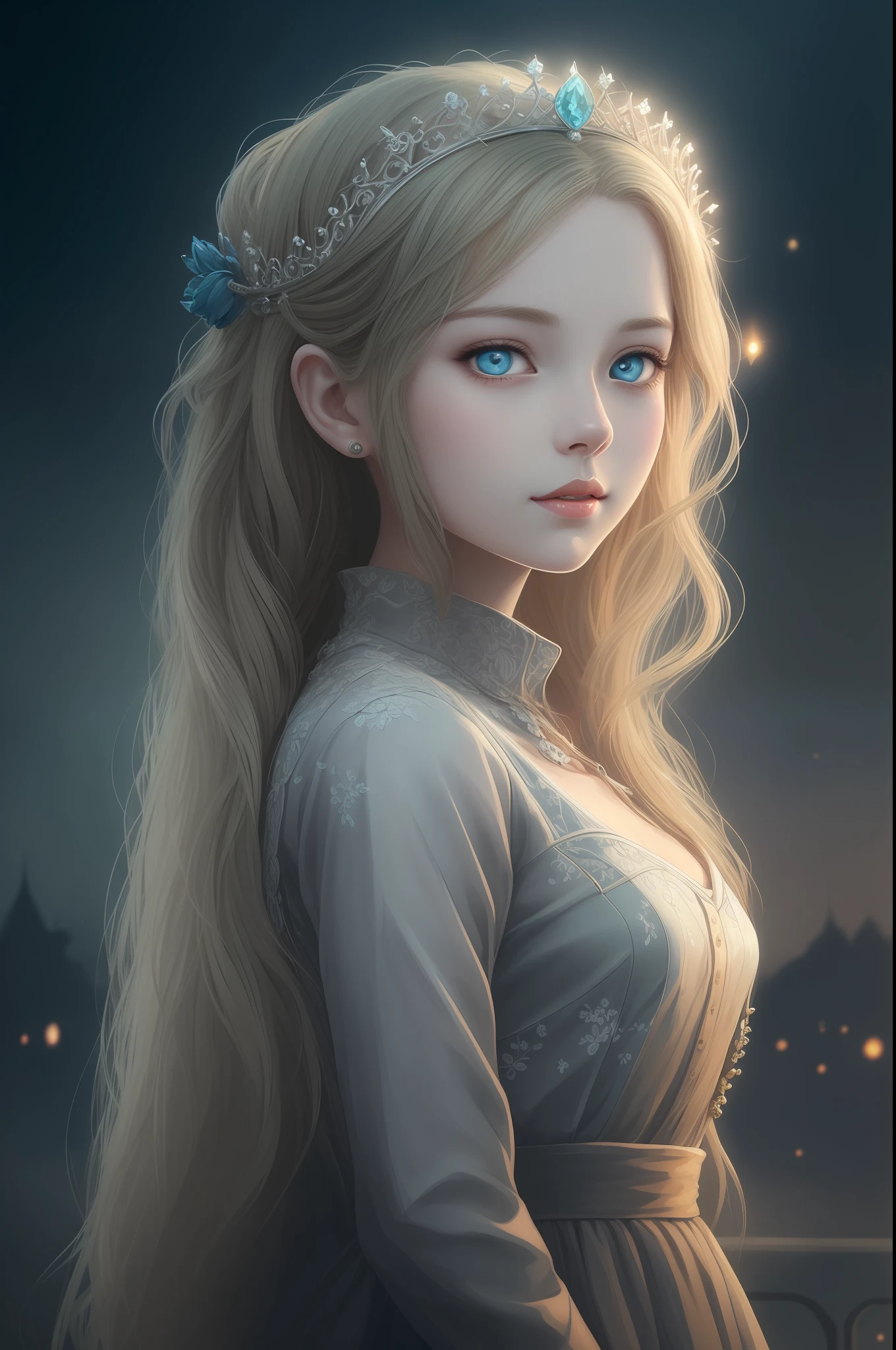 blond haired girl with blue eyes and a crown in a dress, beautiful digital artwork, stunning digital illustration, cute detailed digital art, beautiful fantasy art portrait, 4k highly detailed digital art, artwork in the style of guweiz, beautiful digital illustration, adorable digital painting, beautiful digital art, gorgeous digital art, beautiful fantasy portrait, very beautiful digital art, beautiful fantasy art