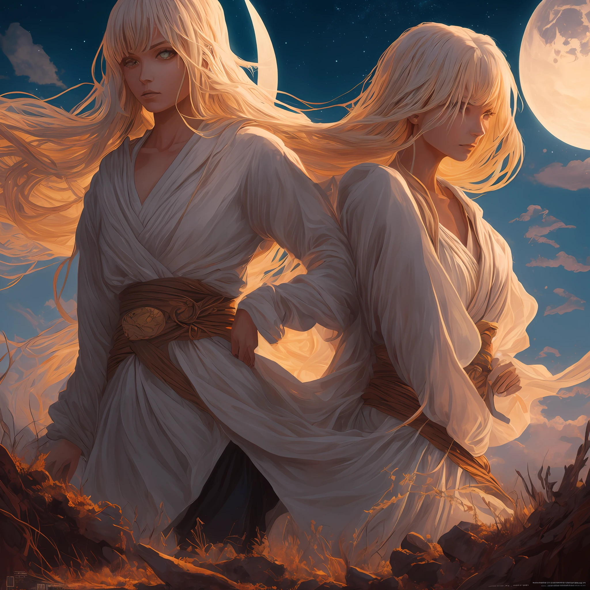 Beautiful woman naruto slender mummy wrapped in loose transparent white linen, long blonde hair, fantasy desert sands compositions, hourglass figure, ultra detailed artistic photography, midnight aura,
night sky,
dreamy,
glowing,
glamour,
glimmer,
shadows,
oil on canvas,
brush strokes,
smooth,
ultra high definition,
8k,
unreal engine 5,
ultra sharp focus,
art by artgerm, loish,
sf,
intricate artwork masterpiece,
ominous,
matte painting movie poster --auto