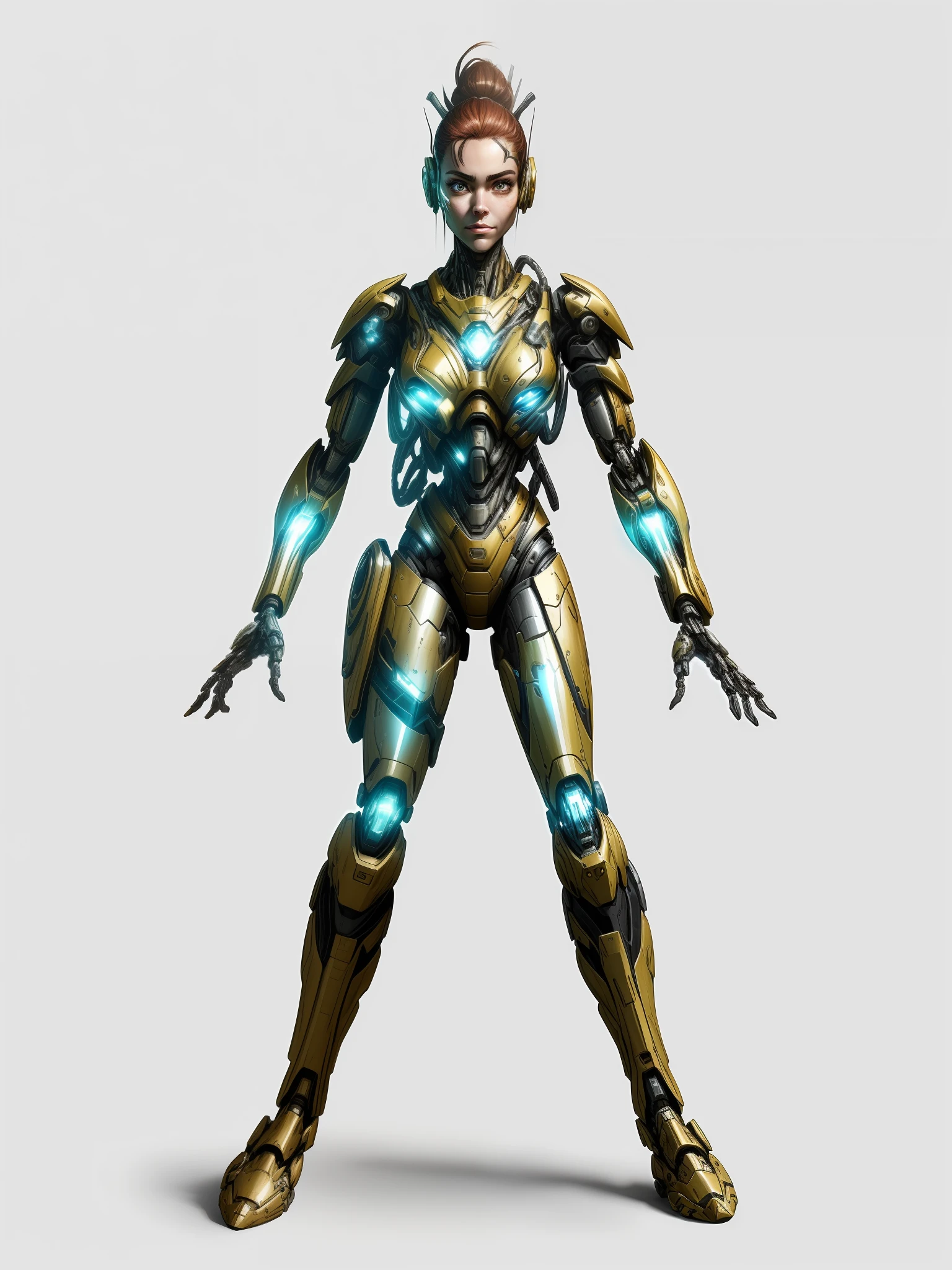 a woman in a futuristic suit, cyborg female, female cyborg, female cyborg, intricate cyborg, gynoid cyborg body, cyber suit, cyborg body, cybernetic cyborg warrior, cyborg fashion model, cyber fight armor, detailed humanoid, cybernetic body, anime cyborg, beautiful face, simple background