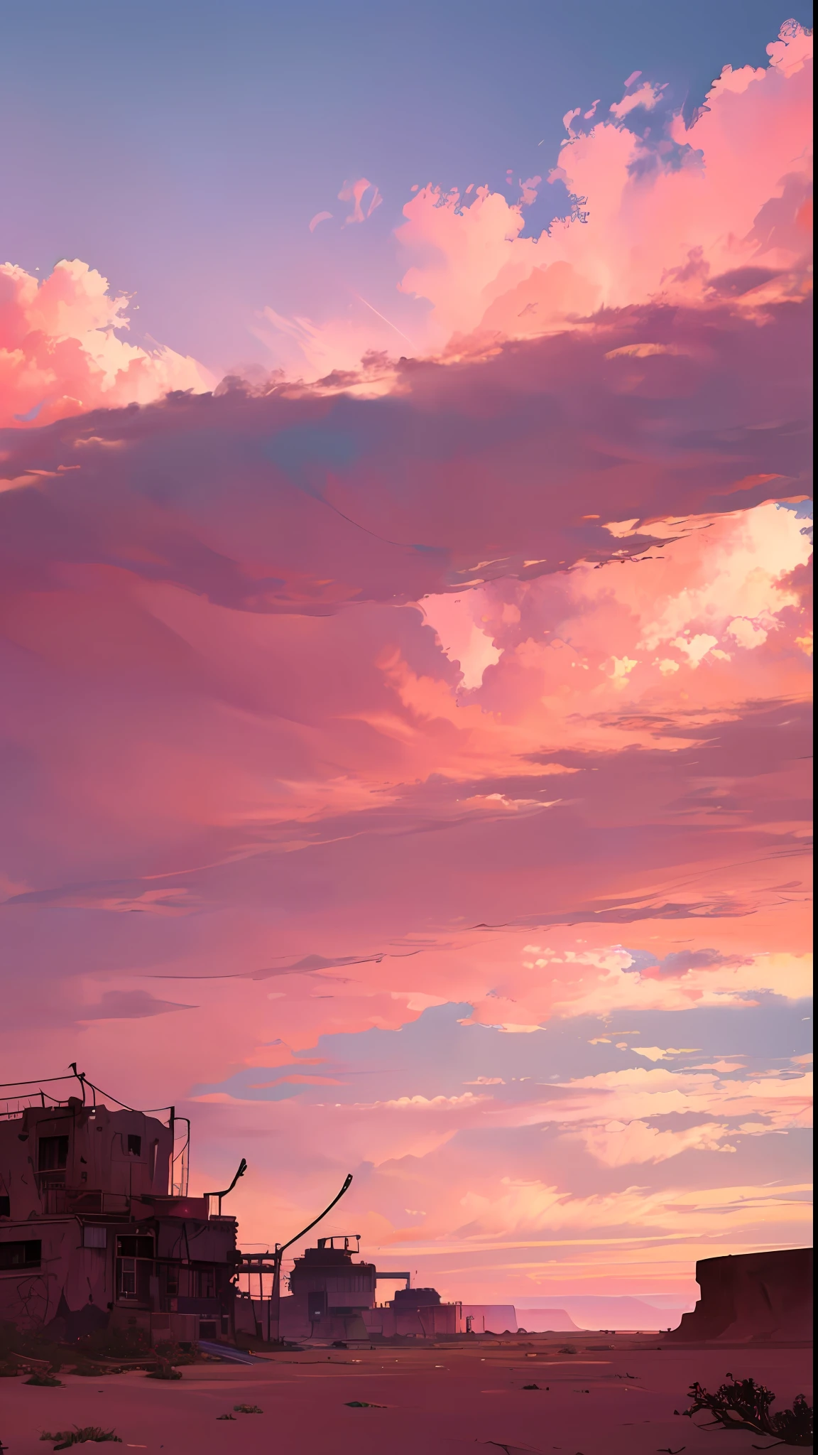 Summer, desert, pink clouds, a land overgrown with roses, James Gurney, art station rendering, ultra-wide lens, high definition
