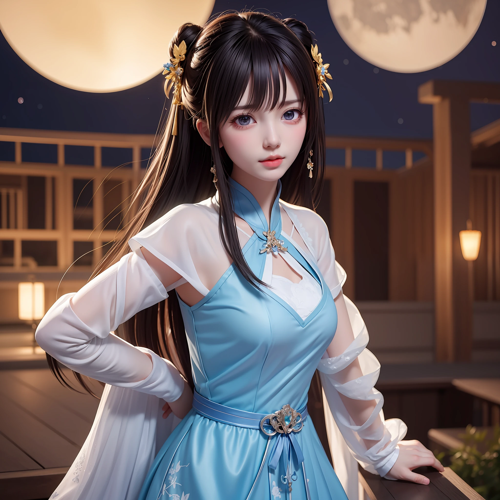 (8k, RAW photo:1.2), best quality, ultra high res,dramatic angle,(fluttered detailed color splashs), (illustration),(((1 girl))),(long hair),(rain:0.9), (头饰:1.4),少女身边有一座古宫,汉服,(重点),彩色水墨画,(泼彩),泼彩,(((colorful))),(素描:0.8) , Masterpiece, best quality, beautiful painted, highly detailed,(denoising:0.6),[splash ink],((ink refraction)), (beautiful detailed sky),moon,highly,detaild,(masterpiece, best quality, extremely detailed） CG unity 8k壁纸，杰作，最好的质量，超详细），（石蒜），