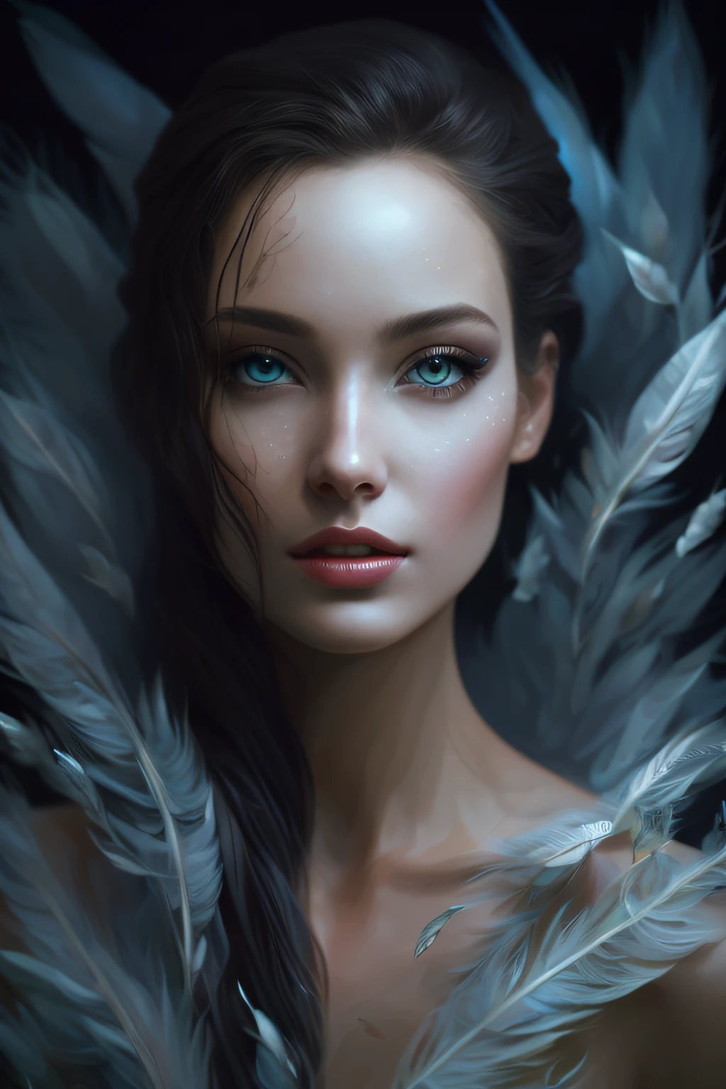 Arafed portrait of a woman with feathers on her shoulders, beautiful fantasy art portrait,lots of lighting, cute costume portrait, highly detailed 4k digital art, beautiful digital art, detailed matte fantasy portrait, fantasy art portrait, digital fantasy portrait, stunning digital illustration, 4k realistic digital art, 4k realistic digital art, cgsociety portrait,  gorgeous digital painting, stunning 8k art