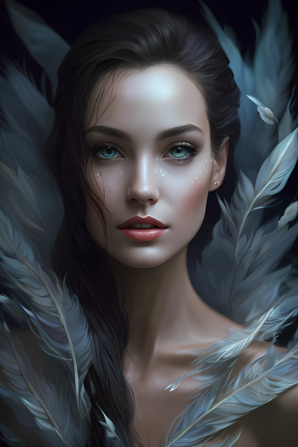 Arafed portrait of a woman with feathers on her shoulders, beautiful fantasy art portrait,lots of lighting, cute costume portrait, highly detailed 4k digital art, beautiful digital art, detailed matte fantasy portrait, fantasy art portrait, digital fantasy portrait, stunning digital illustration, 4k realistic digital art, 4k realistic digital art, cgsociety portrait, gorgeous digital painting, stunning 8k art