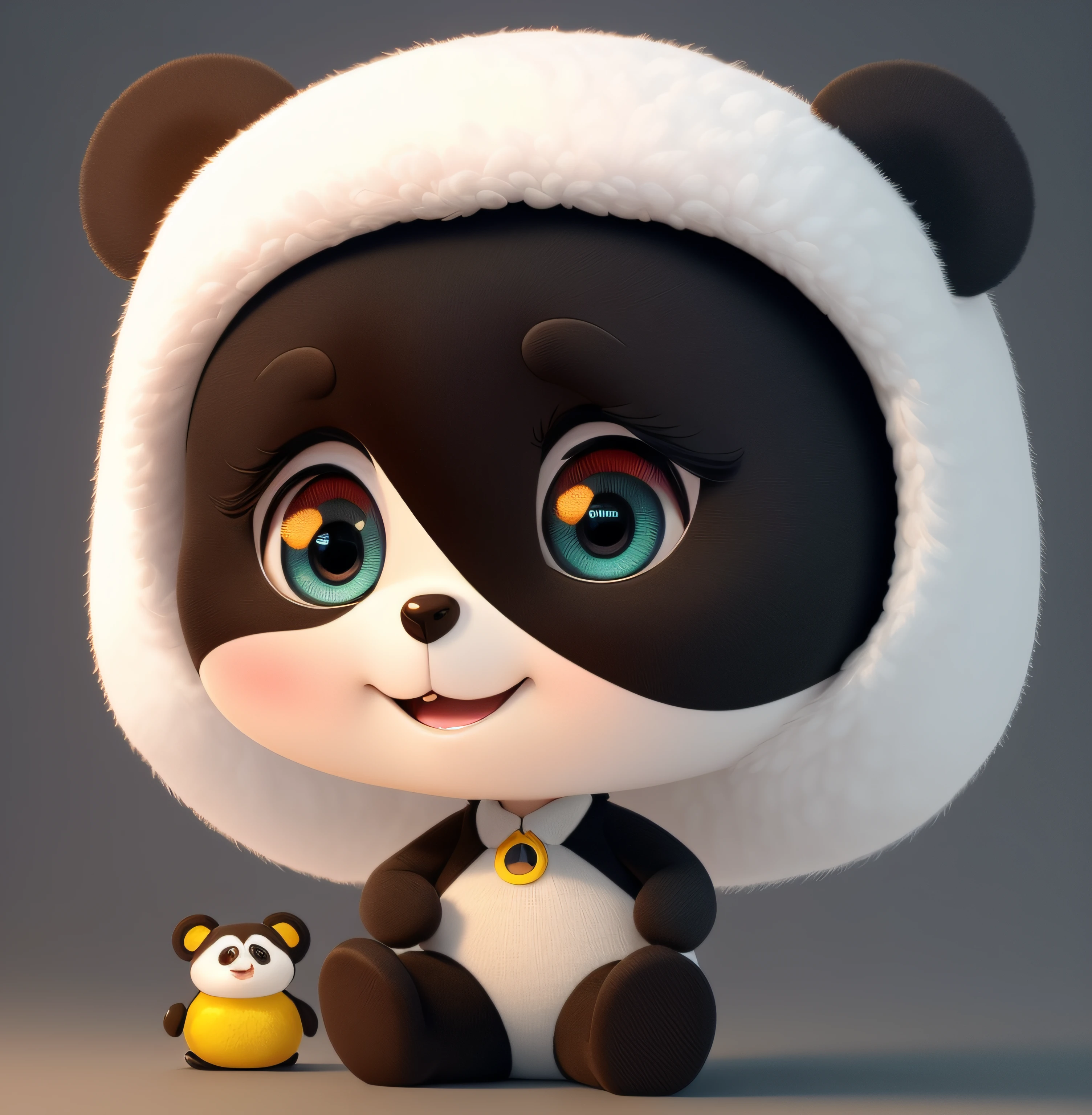 Chibi, full body, white background, (masterpiece), (super-fine), (full body: 1.2), super cute, baby, pixar, baby panda, big eye-catching, fluffy, smile, delicate, fairy tale, incredibly high detail, bright color palette, natural light, simple background in solid colors, octane rendering, trend on artstation, gorgeous, ultra wide angle, 8k, hd