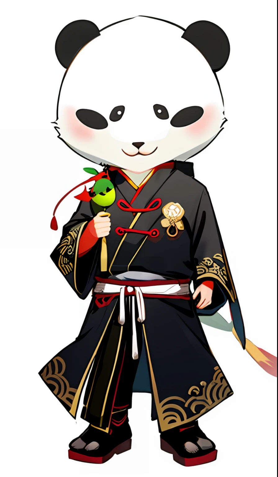 a cartoon panda bear dressed in a chinese costume, full body with costume, full body wuxia, samurai outfit, mage robe based on a toucan, new costume concept design, tai costume, full body adoptable, character adoptable, single character full body, full body black and red longcoat, ((wearing aristocrat robe)), long haired humanoid fursona