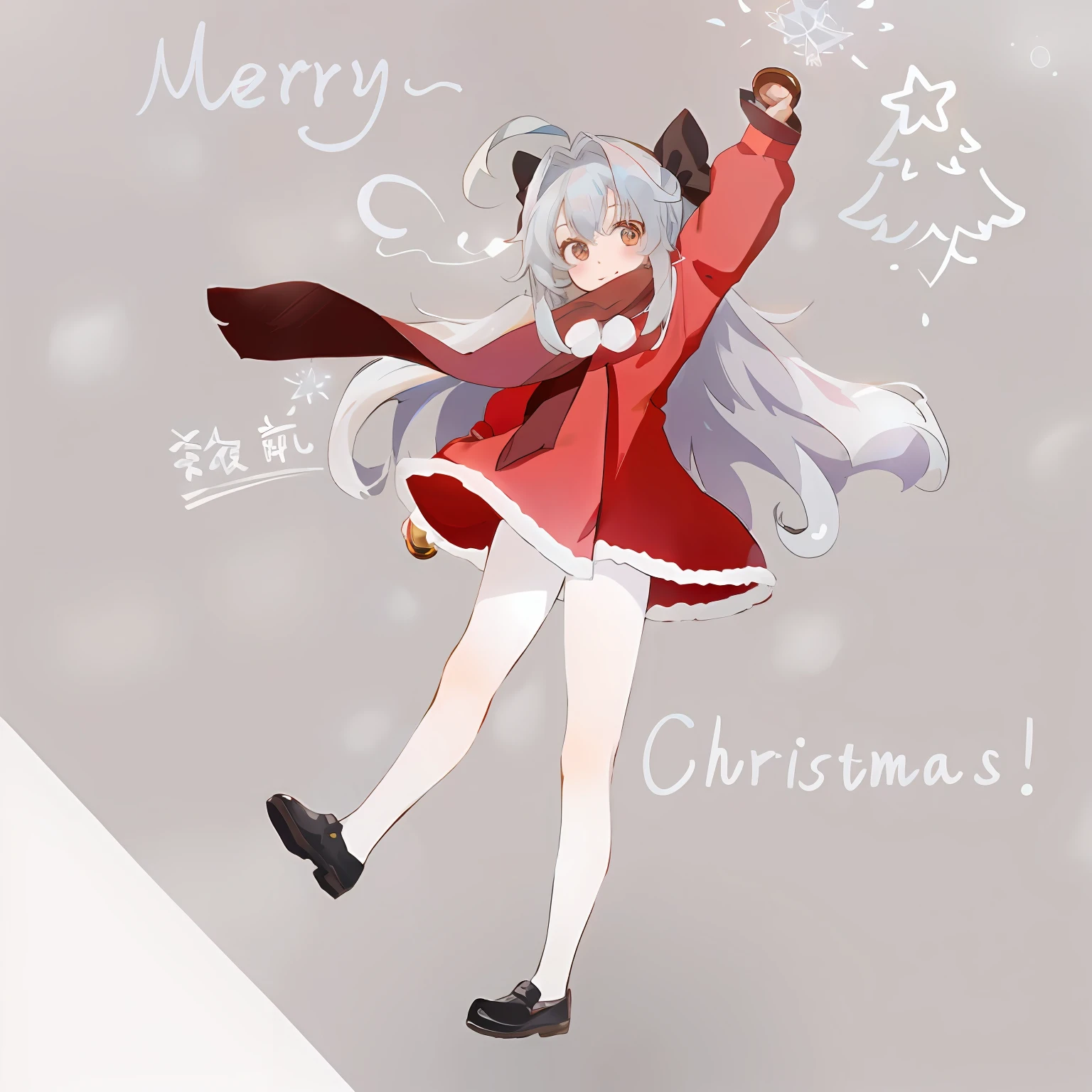 anime girl in a red dress with a snowflake and a merry message, happy!!!, nyaruko-san, pixiv contest winner, by Shitao, pixiv, high quality fanart, fullbody commission for, by Shingei, at pixiv, by Ei-Q, seasons!! : 🌸 ☀ 🍂 ❄, by Kamagurka