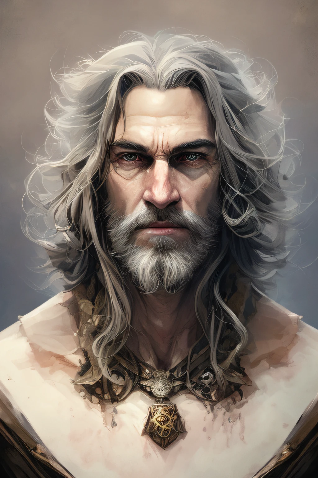 a close up of a man with long hair and a beard, fantasy male portrait, fantasy character portrait, fantasy concept art portrait, stunning character art, epic fantasy art portrait, character portrait art, character art portrait, fantasy art smug smile man, character concept art portrait, epic exquisite character art, greybeard, epic fantasy character art, male god svarog portrait