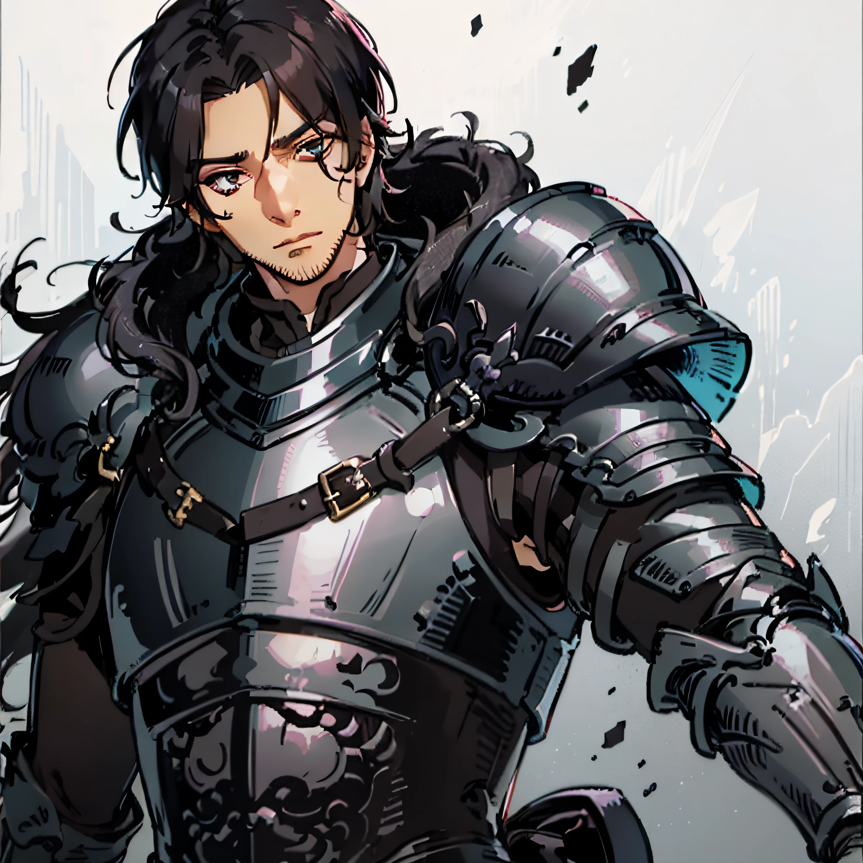 A tall korean black-haired man with a scar across his eye. He wears pure-black armour.