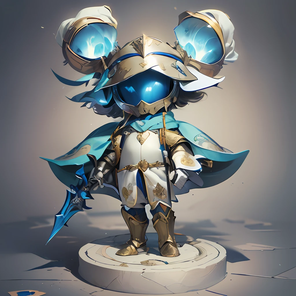 ((artwork by Justin Gerard)),card game illustration,(Masterpiece),(Best Quality),(extremely detailed CG unity 8k wallpaper),(Silver armor, white clothes, blue cloak, black visor, white gloves,),1 executive officers standing in a plate,holding weapon,(helmet mask),(white background),simple background,