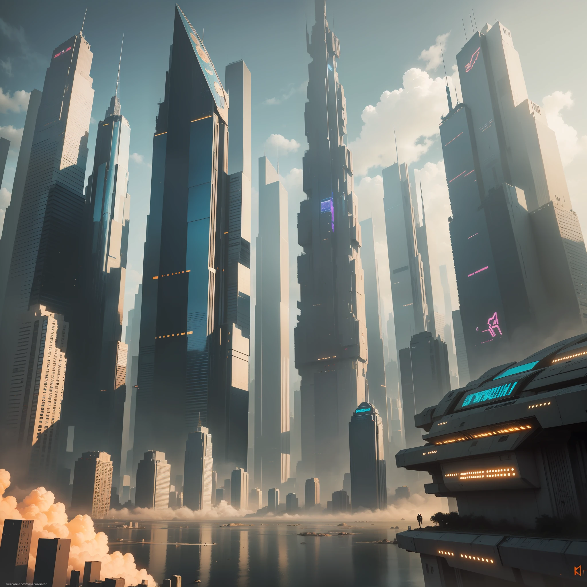Cyberpunk Futuristic World Sci-Fi Universe Skyscrapers Megalithography Top Quality Ultra High Definition Masterpiece Ultra Real Fantasy