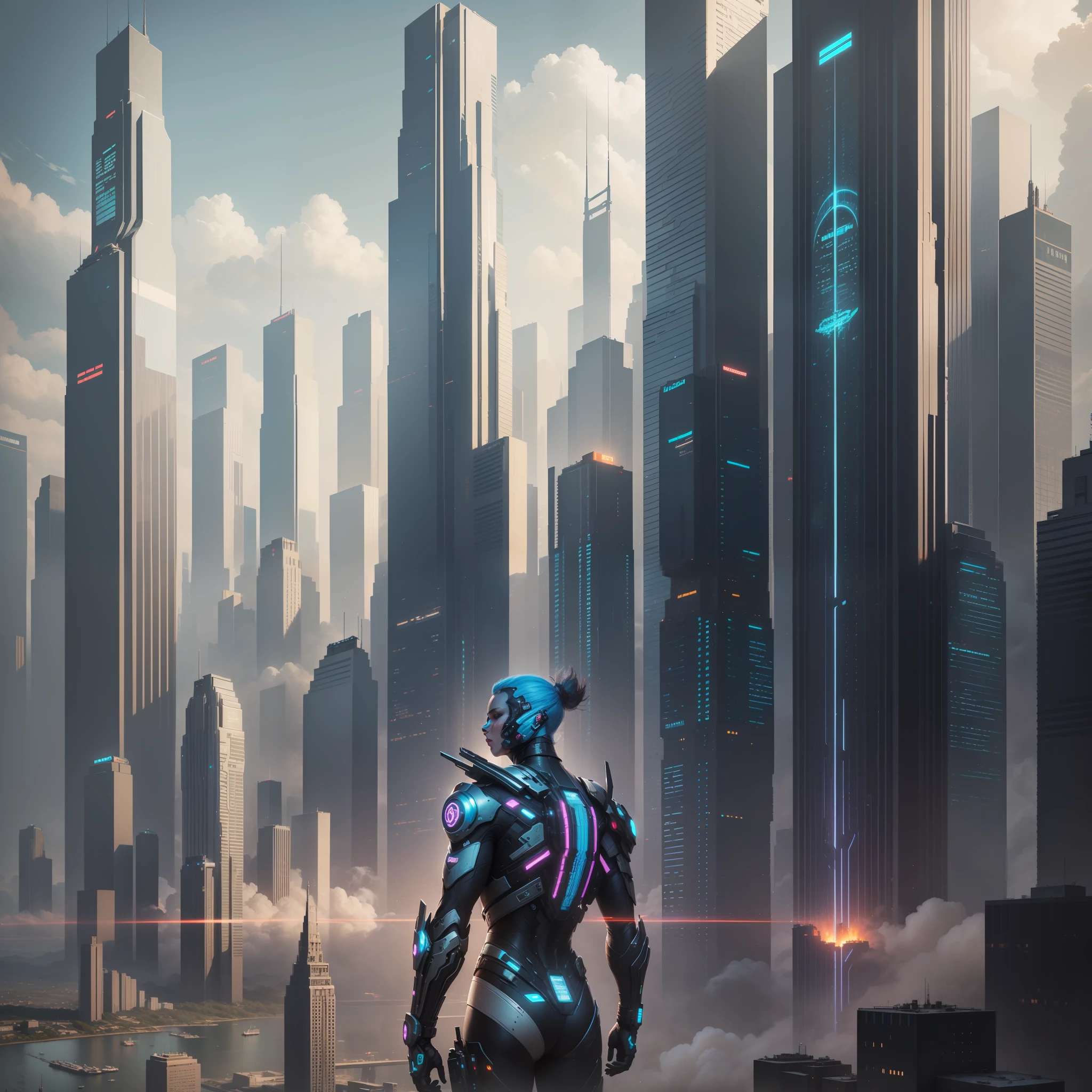 Cyberpunk Futuristic World Sci-Fi Universe Skyscrapers Megalithography Top Quality Ultra High Definition Masterpiece Ultra Real Fantasy