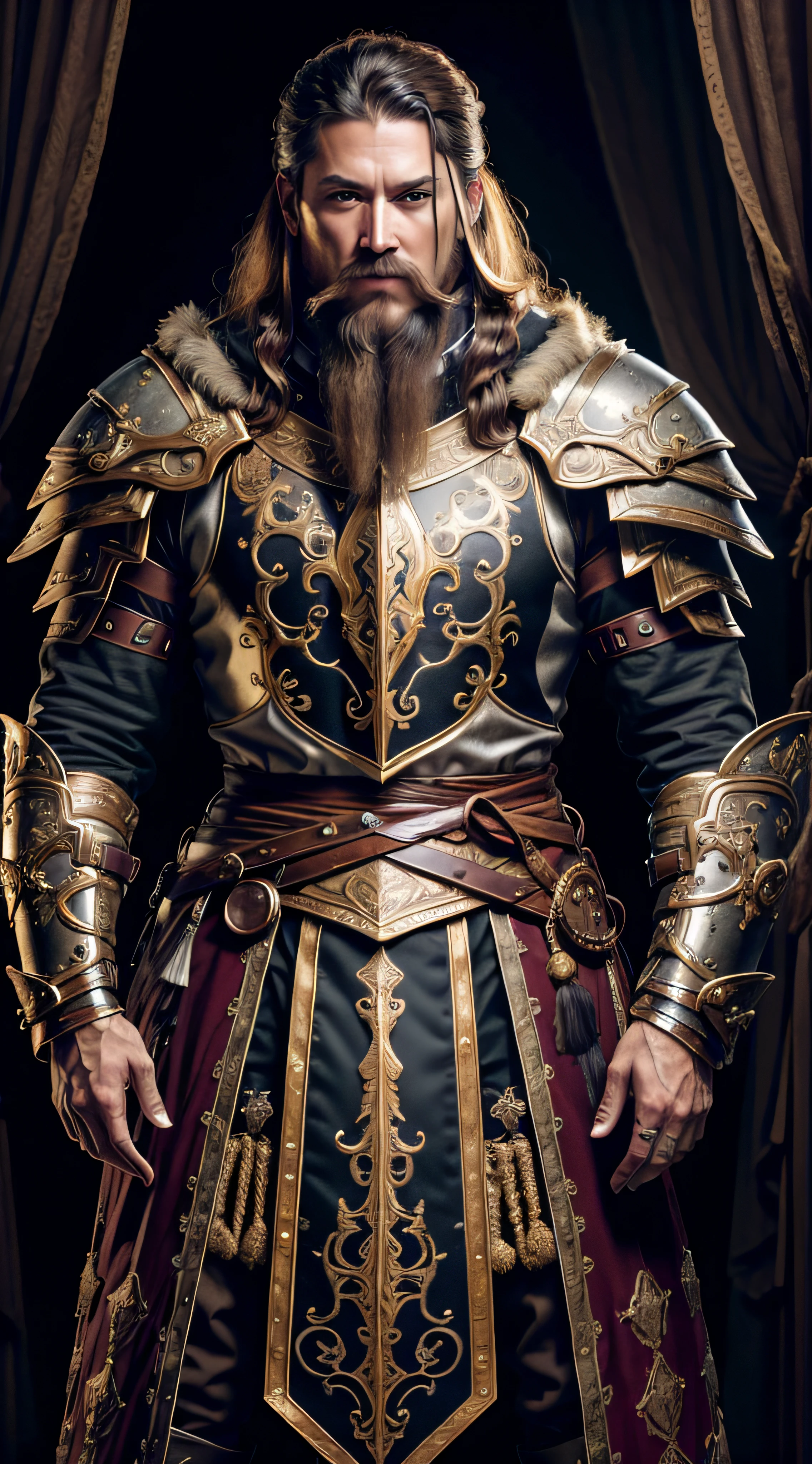 Masterpiece, cinematic landscape, best quality, baroque, realistic, , man, white Roman medieval armor, worn armor, upper body, looking at the viewer, in the king's room inside a castle art of a warrior, beautiful full body concept art, amazing 8k character concept art, a native american warrior, : native american shamen fantasy, avian warrior, high fantasy concept art, senior concept artist, from pathfinder, concept art character, rpg concept art character, native american warrior arafed warrior with two swords and a feathered headdress, barbarian, picture of an adult male warrior, barbarian warrior, barbarian class, male warrior, warrior outfit, norse warrior, : native american shamen fantasy, indian warrior, male barbarian, tengri, avian warrior, epic fantasy character art, concept art of a warrior, spirit warrior, rpg character (subject is in full frame) 29 yo male as a wizard of marijuana and a likeness of a viking with the smoothness of a samurai. known as willy the great he likes to play outdoors and listen to the sound of nature and smoke ?????????. He cares about his family. Willy the great stands at a Height 5’7” Weight 175 lbs his Body type is average with a curvy figure with a hairy chest. covered in tribal tattoos willys Skin color is tan, his Hair color is Brown well his hair is long and flowing with a beard what is beautiful and elegant well his Eye color is brown, his Eyes are native american shaped and are about average size, he has brown eyes and his Nose is average but his nose is slightly bigger than normal and has a flat bridge. willys Lips are sweet and simple and has a small upper lip and medium bottom lip colored to dark pinkish lips. willys Cheeks are average. His Chin is round and pointed out, his Forehead is average have has lines on the forehead. Eyebrows light brown eyebrows Ears average with ear piercings Jawline definition Skin texture ruff and tan and dirty from being outdoors with a little bit of texture